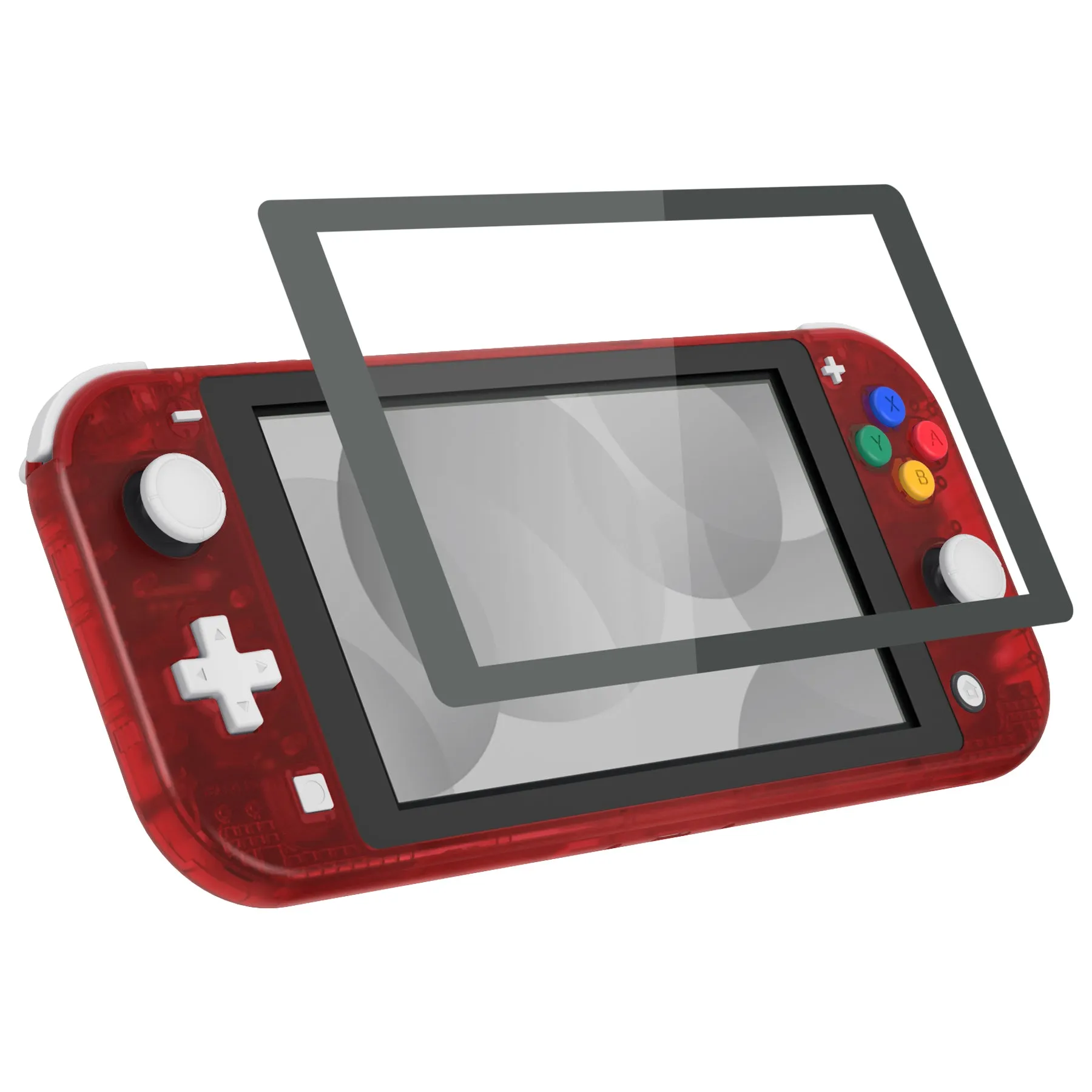 eXtremeRate Clear Red DIY Replacement Shell for NS Switch Lite, NSL Handheld Controller Housing with Screen Protector, Custom Case Cover for NS Switch Lite - DLM512