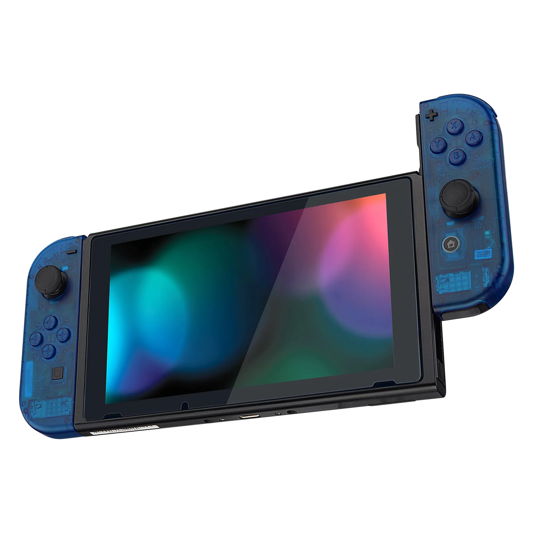 eXtremeRate Transparent Clear Blue Back Plate for NS Switch Console, NS Joycon Handheld Controller Housing with Full Set Buttons, DIY Replacement Shell for NS Switch - QM504