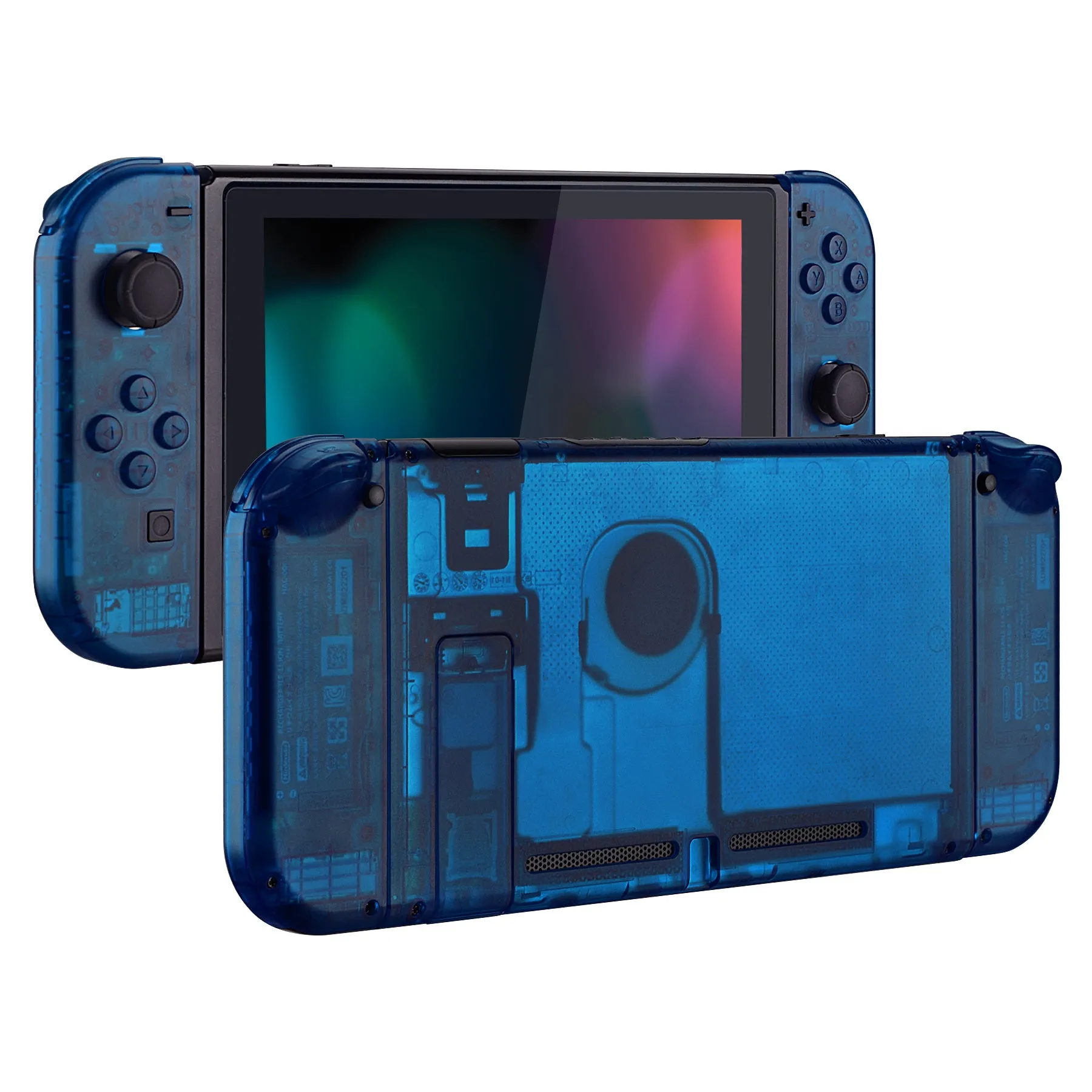 eXtremeRate Transparent Clear Blue Back Plate for NS Switch Console, NS Joycon Handheld Controller Housing with Full Set Buttons, DIY Replacement Shell for NS Switch - QM504