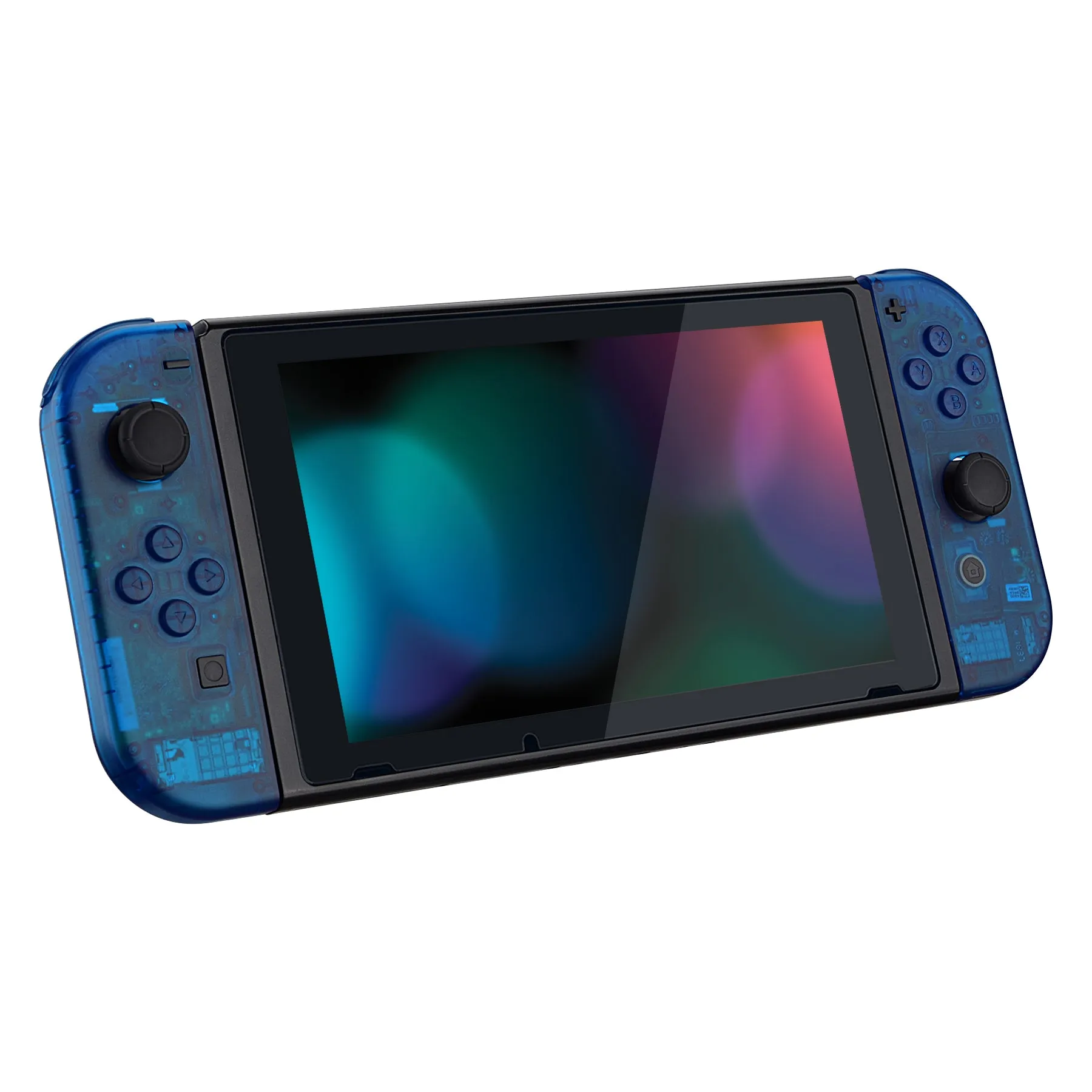 eXtremeRate Transparent Clear Blue Back Plate for NS Switch Console, NS Joycon Handheld Controller Housing with Full Set Buttons, DIY Replacement Shell for NS Switch - QM504