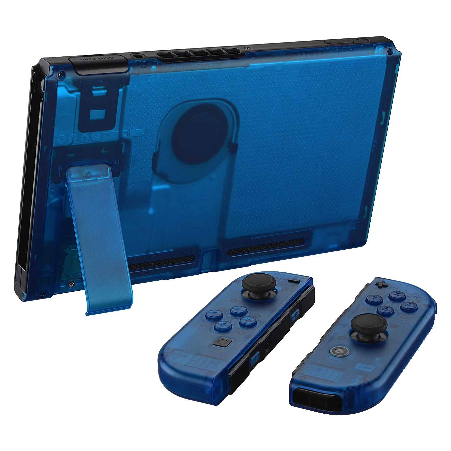 eXtremeRate Transparent Clear Blue Back Plate for NS Switch Console, NS Joycon Handheld Controller Housing with Full Set Buttons, DIY Replacement Shell for NS Switch - QM504