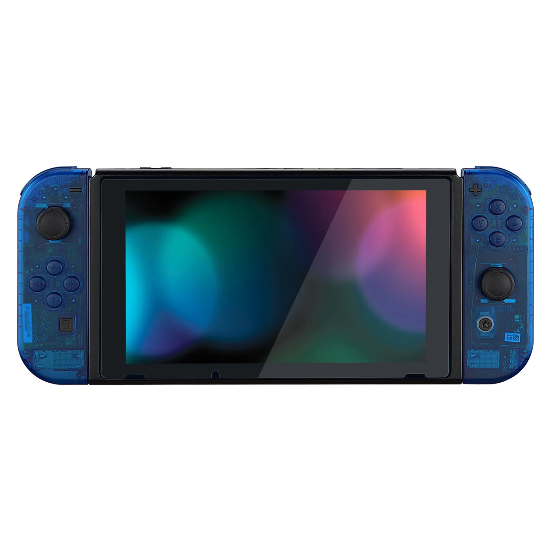 eXtremeRate Transparent Clear Blue Back Plate for NS Switch Console, NS Joycon Handheld Controller Housing with Full Set Buttons, DIY Replacement Shell for NS Switch - QM504