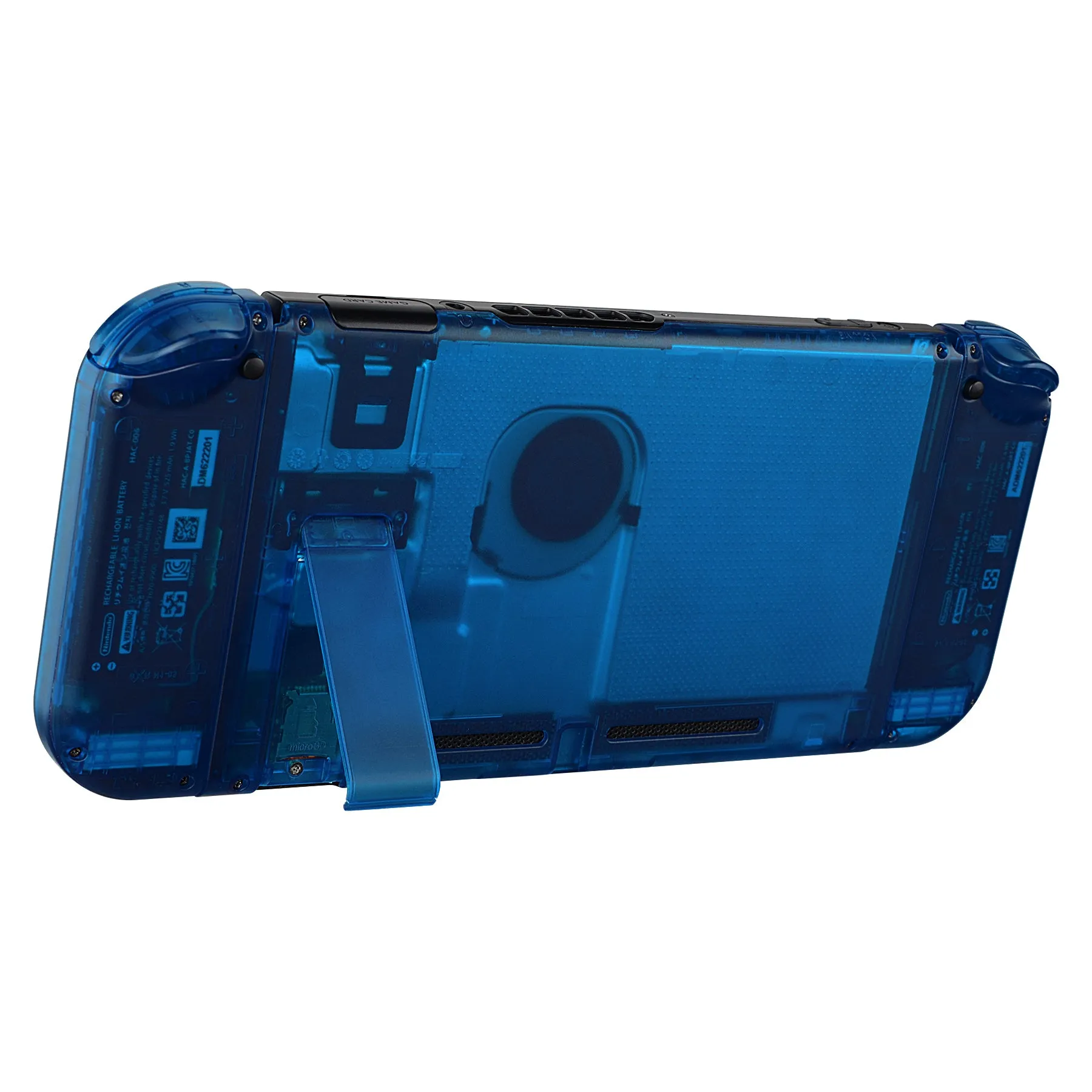 eXtremeRate Transparent Clear Blue Back Plate for NS Switch Console, NS Joycon Handheld Controller Housing with Full Set Buttons, DIY Replacement Shell for NS Switch - QM504