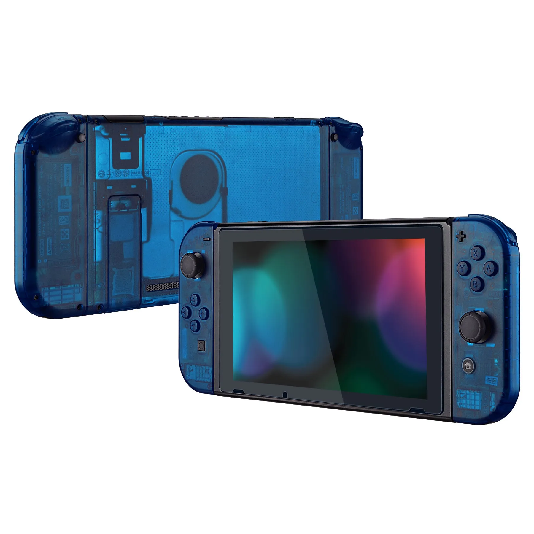 eXtremeRate Transparent Clear Blue Back Plate for NS Switch Console, NS Joycon Handheld Controller Housing with Full Set Buttons, DIY Replacement Shell for NS Switch - QM504