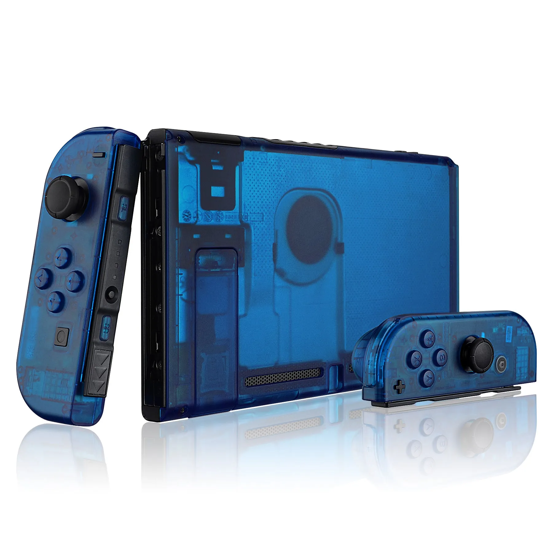 eXtremeRate Transparent Clear Blue Back Plate for NS Switch Console, NS Joycon Handheld Controller Housing with Full Set Buttons, DIY Replacement Shell for NS Switch - QM504