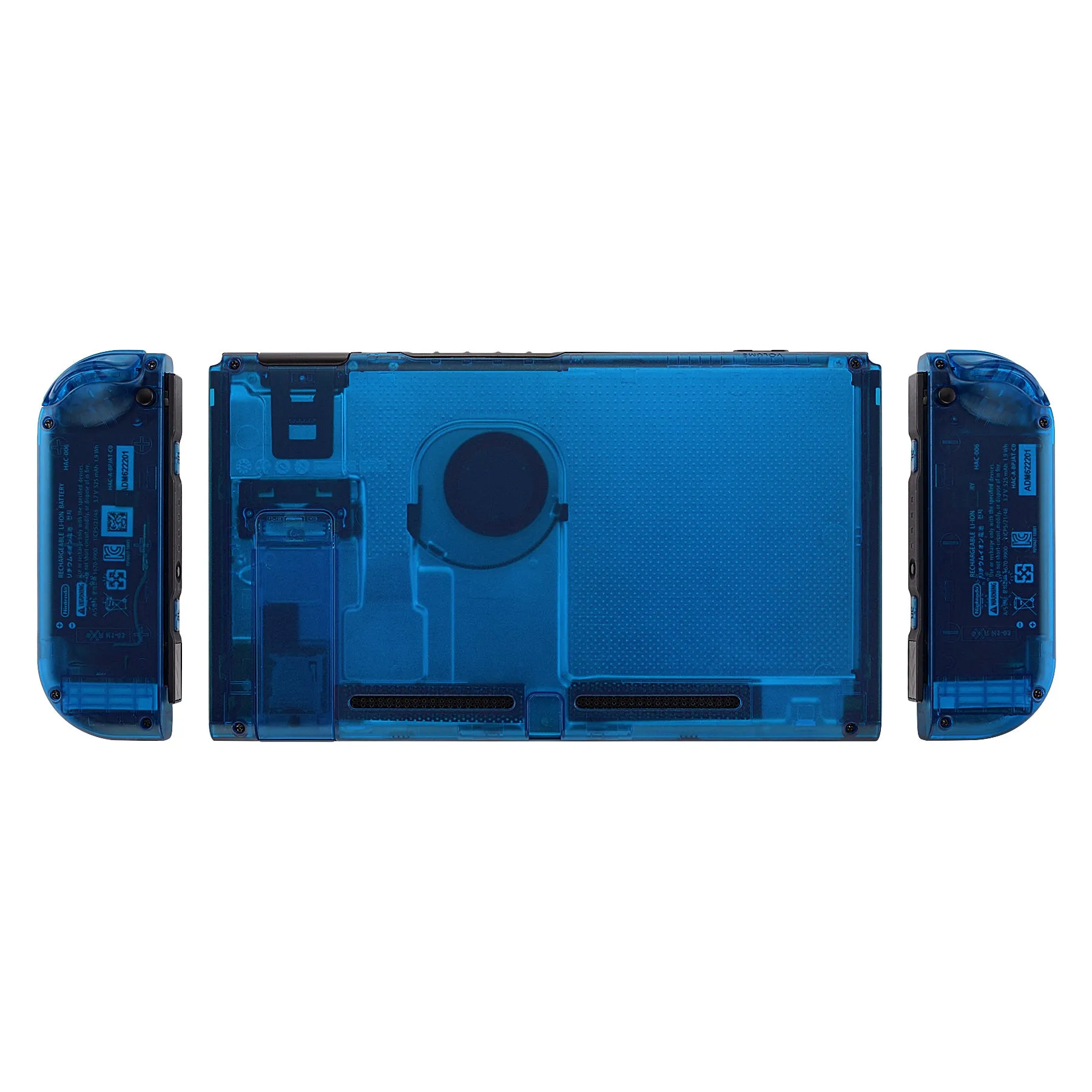 eXtremeRate Transparent Clear Blue Back Plate for NS Switch Console, NS Joycon Handheld Controller Housing with Full Set Buttons, DIY Replacement Shell for NS Switch - QM504