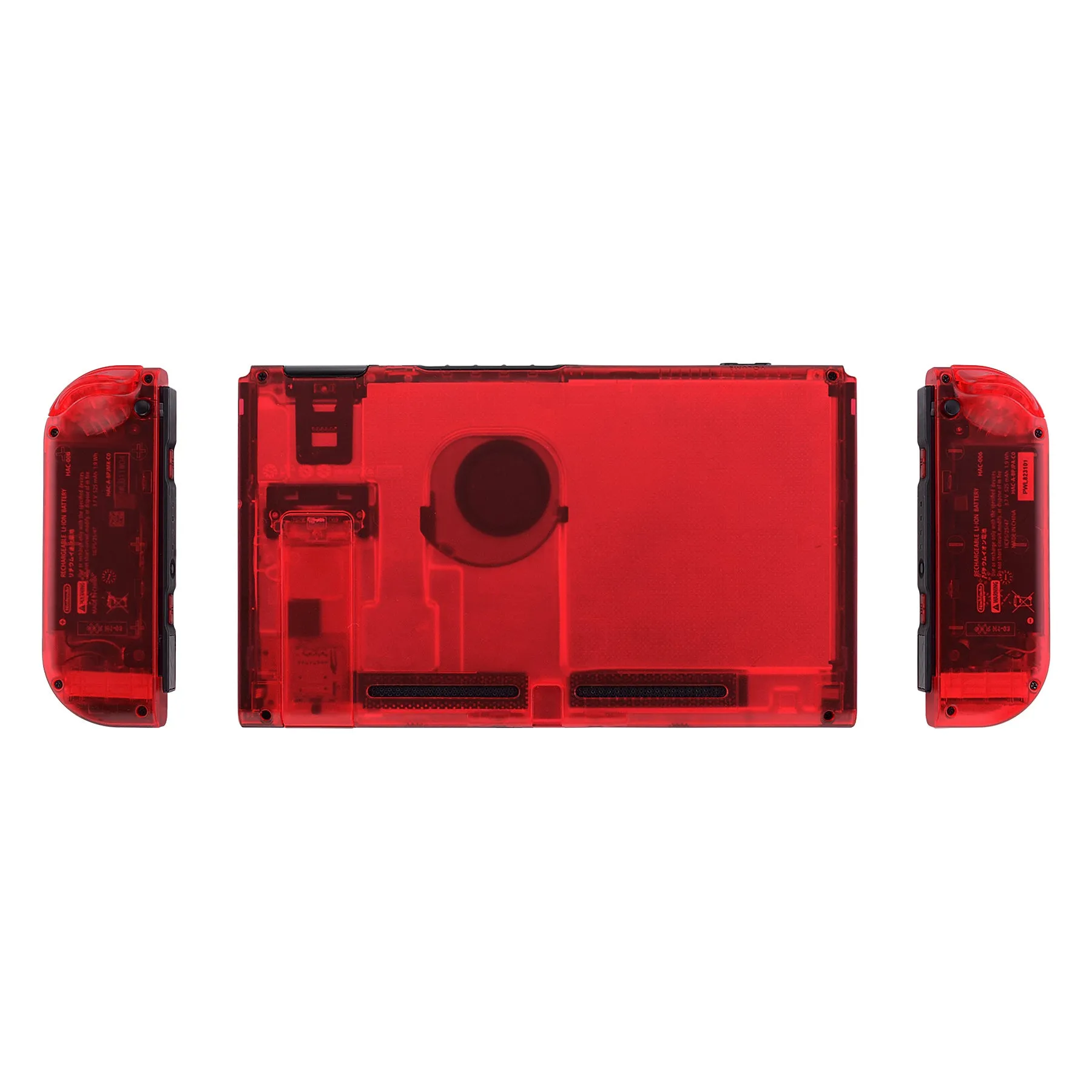 eXtremeRate Transparent Clear Red Back Plate for NS Switch Console, NS Joycon Handheld Controller Housing with Full Set Buttons, DIY Replacement Shell for NS Switch - QM502