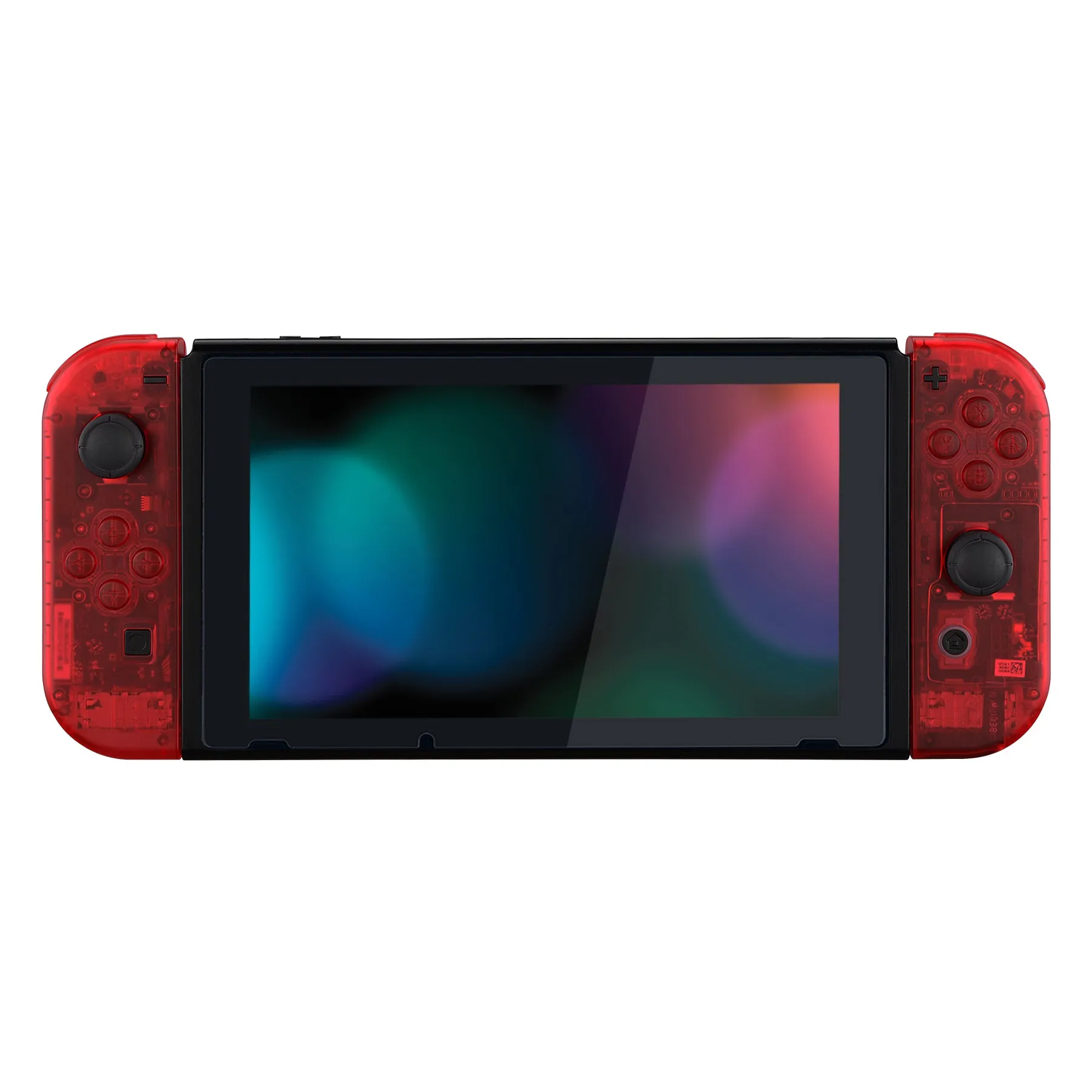 eXtremeRate Transparent Clear Red Back Plate for NS Switch Console, NS Joycon Handheld Controller Housing with Full Set Buttons, DIY Replacement Shell for NS Switch - QM502