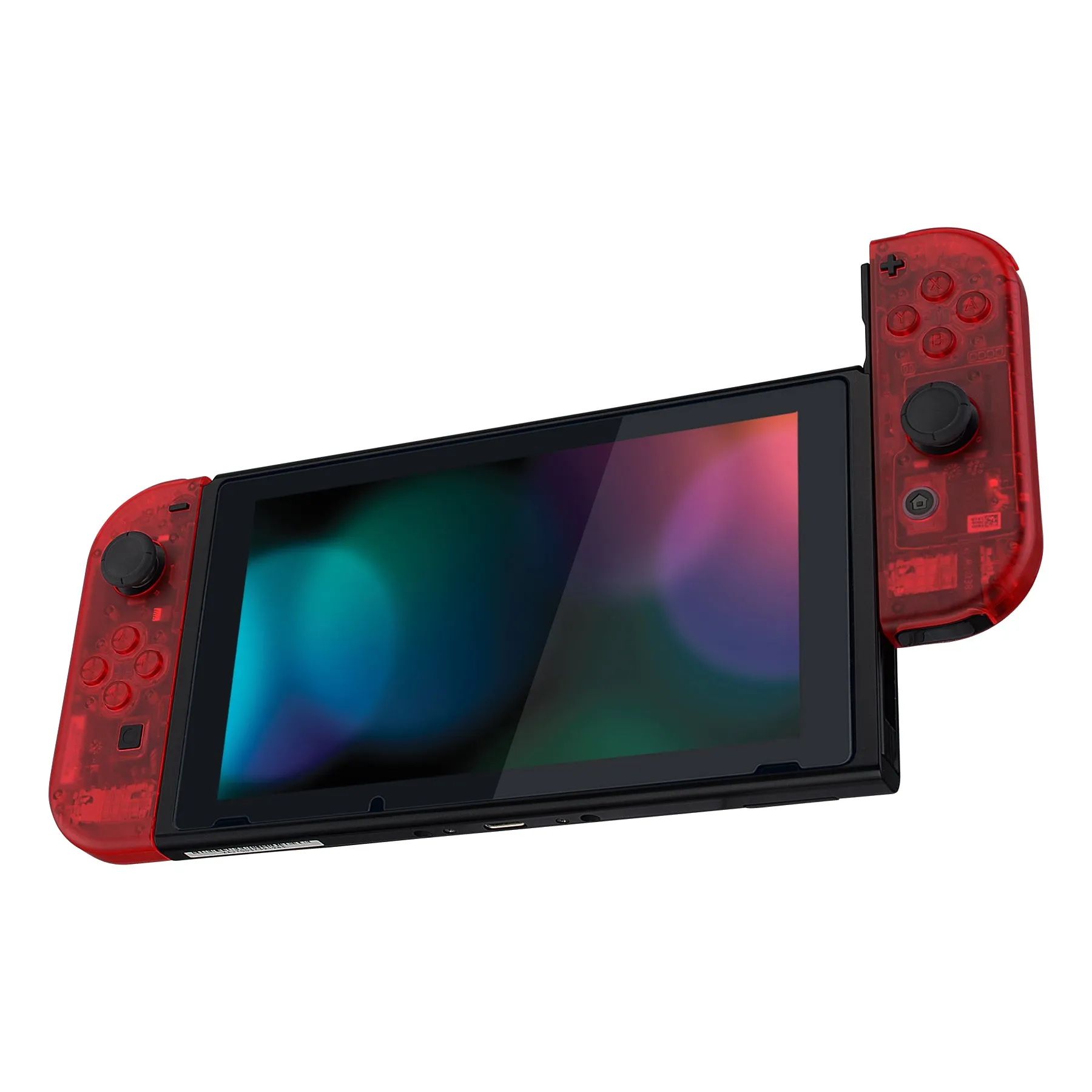 eXtremeRate Transparent Clear Red Back Plate for NS Switch Console, NS Joycon Handheld Controller Housing with Full Set Buttons, DIY Replacement Shell for NS Switch - QM502