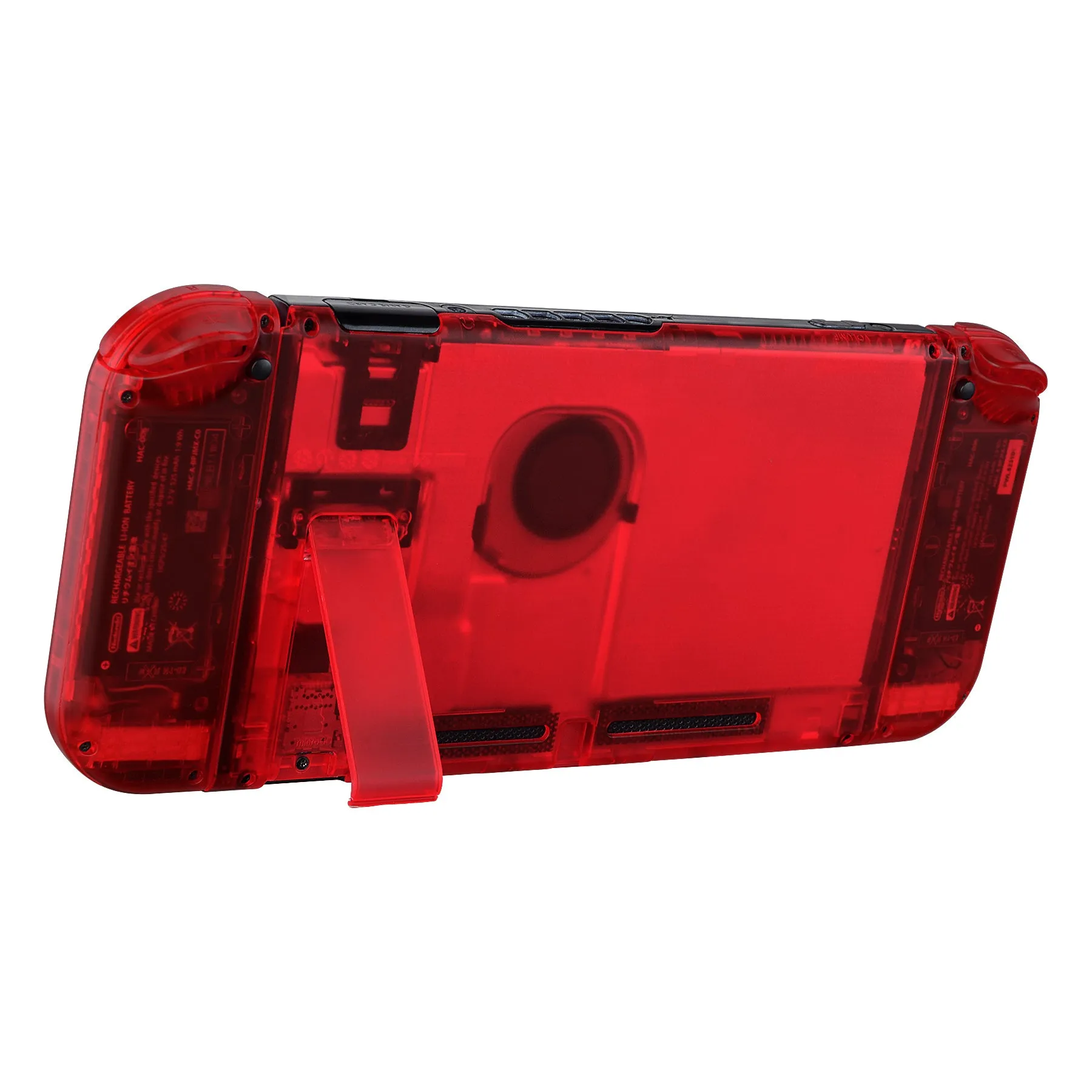 eXtremeRate Transparent Clear Red Back Plate for NS Switch Console, NS Joycon Handheld Controller Housing with Full Set Buttons, DIY Replacement Shell for NS Switch - QM502