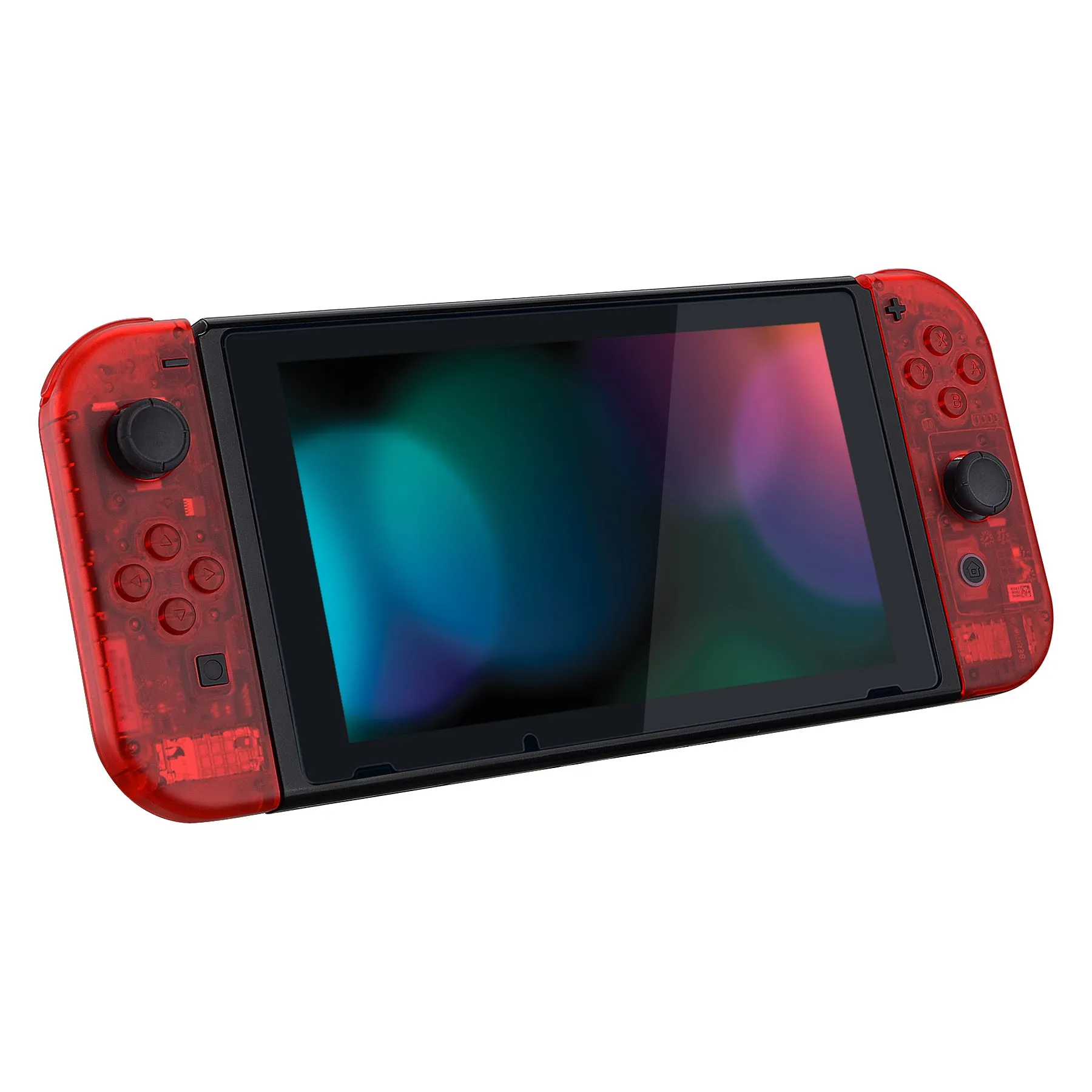 eXtremeRate Transparent Clear Red Back Plate for NS Switch Console, NS Joycon Handheld Controller Housing with Full Set Buttons, DIY Replacement Shell for NS Switch - QM502