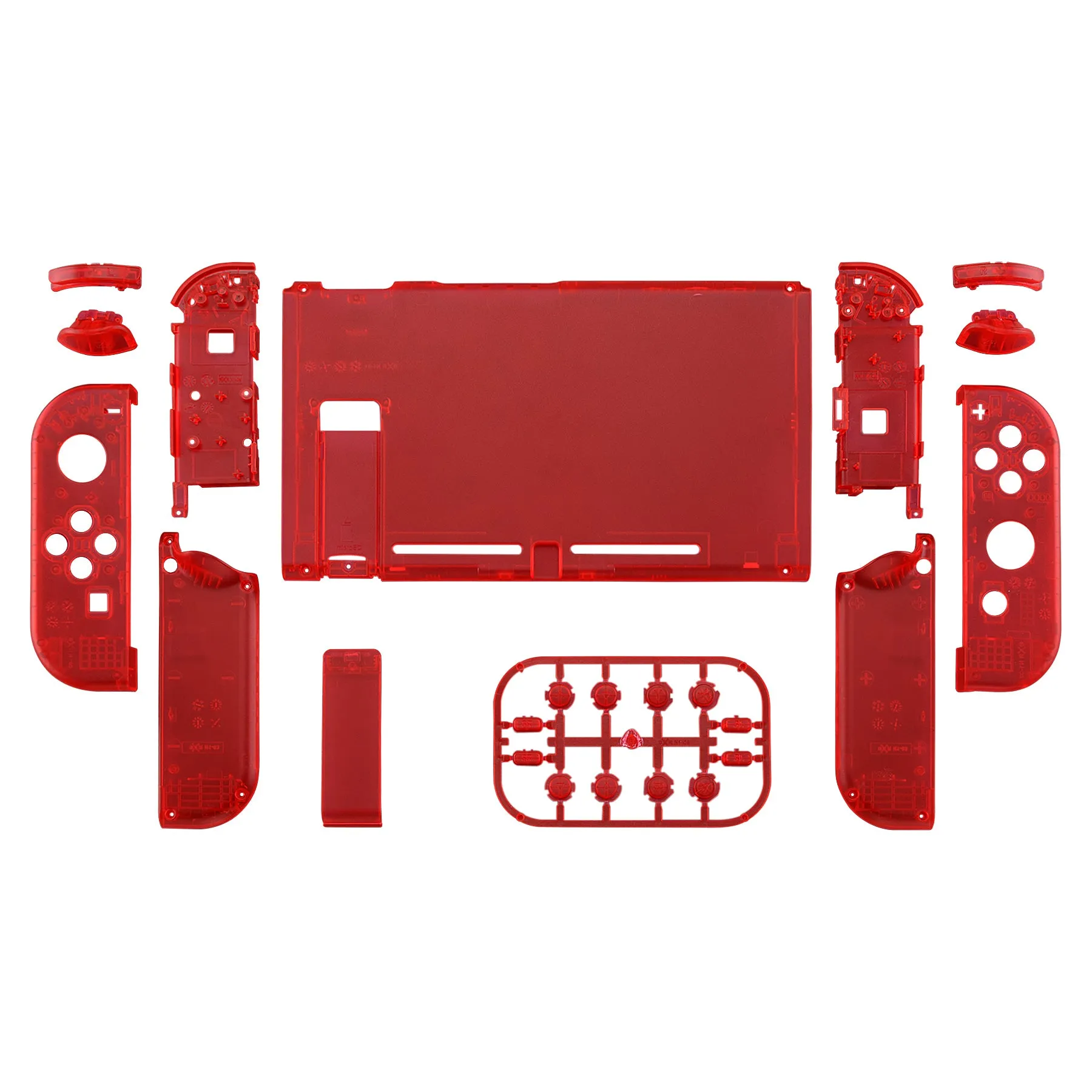 eXtremeRate Transparent Clear Red Back Plate for NS Switch Console, NS Joycon Handheld Controller Housing with Full Set Buttons, DIY Replacement Shell for NS Switch - QM502