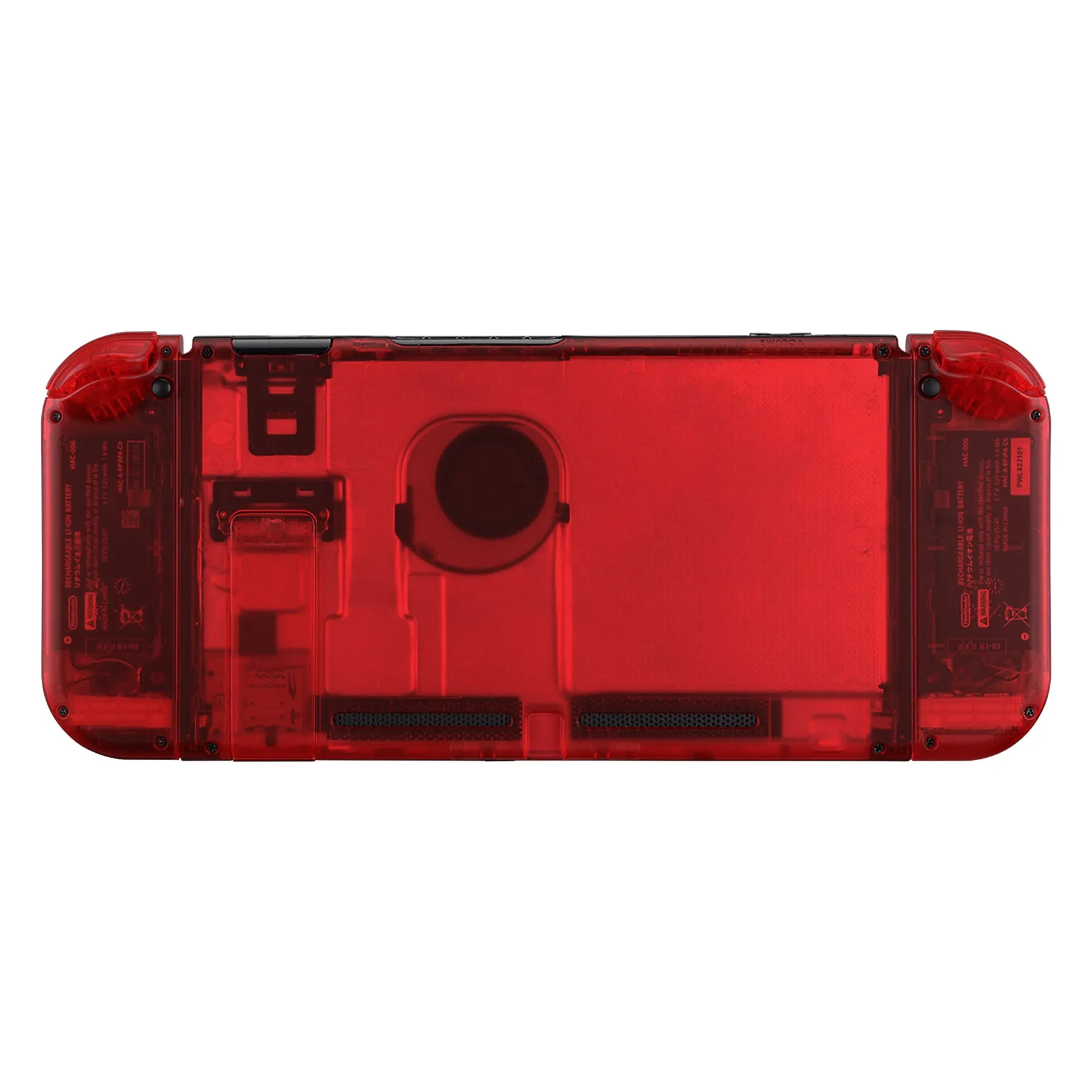 eXtremeRate Transparent Clear Red Back Plate for NS Switch Console, NS Joycon Handheld Controller Housing with Full Set Buttons, DIY Replacement Shell for NS Switch - QM502