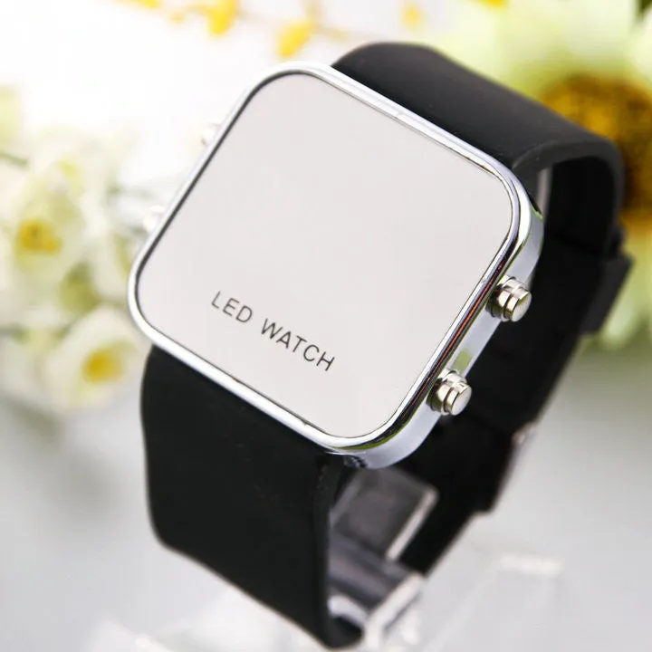 Fashion Mirror LED Watches Unisex Quartz watches Dress Woman and Man Sports watches Analog Steel Case