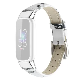 Fitbit Luxe genuine leather watch strap - White / Grey Flower / Size: L