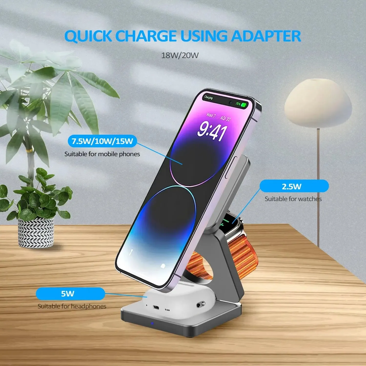 foldable phone charger 15W 3 in 1 Magnetic Wireless Charger Foldable Phone Charger Holder for Iphone 15 14 13 12 Samsung S23 S22 Airpods 3 Pro Iwatch 8