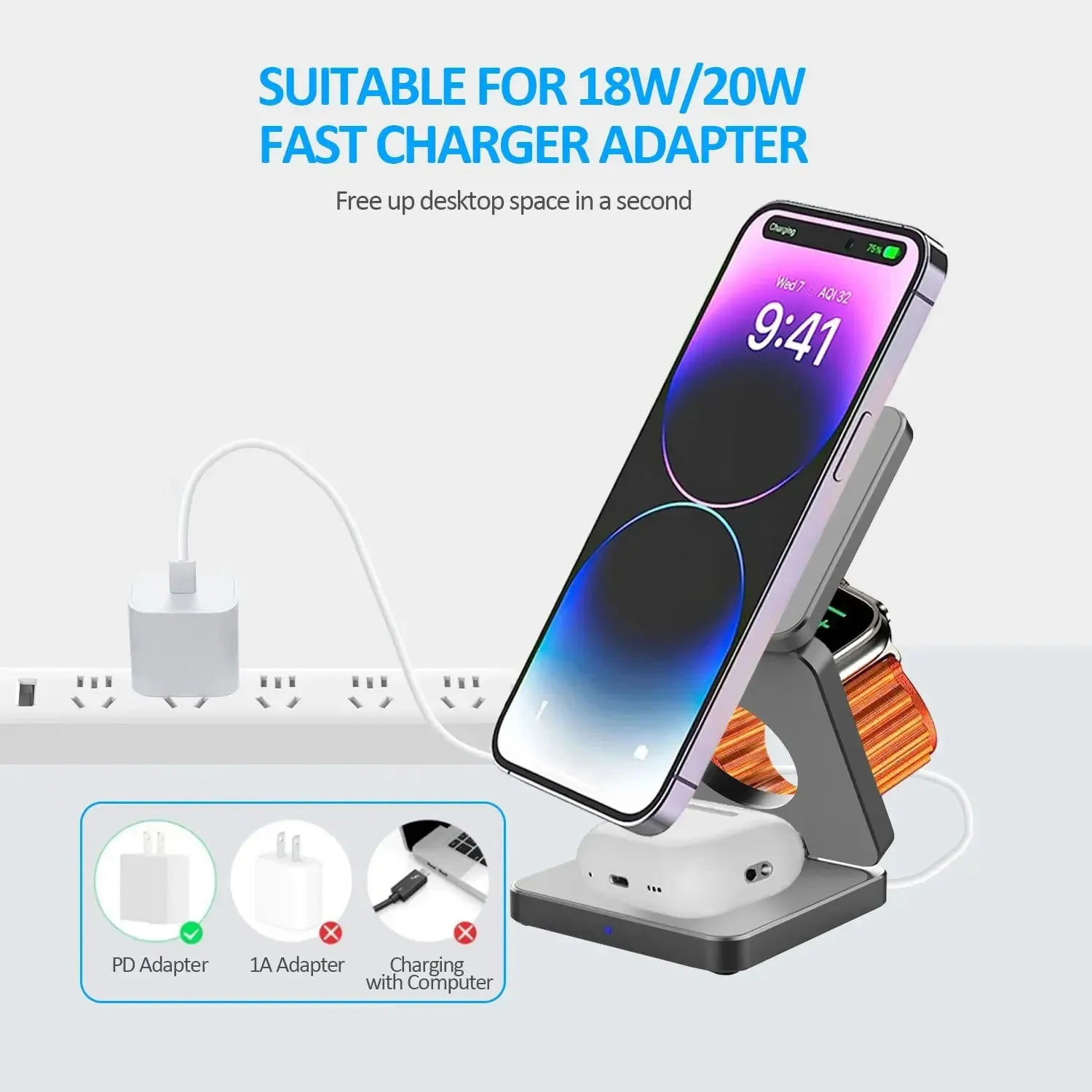 foldable phone charger 15W 3 in 1 Magnetic Wireless Charger Foldable Phone Charger Holder for Iphone 15 14 13 12 Samsung S23 S22 Airpods 3 Pro Iwatch 8