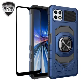 For Boost Celero 5G Case with Tempered Glass Screen Protector Hybrid Ring Shockproof Hard Case Phone Cover - Blue