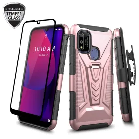 For Coolpad suva Case with Tempered Glass Screen Protector Heavy Duty Protective Phone Case,Built-in Kickstand Rugged Shockproof Protective Phone Case - Rose Gold