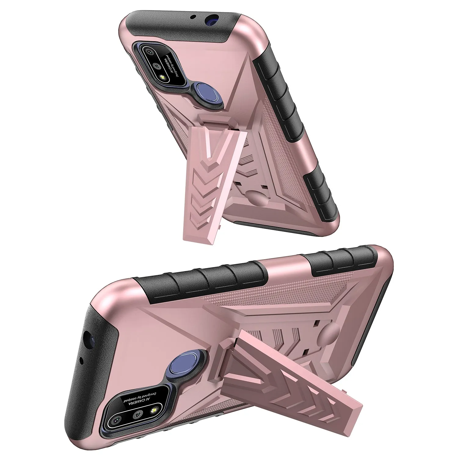 For Coolpad suva Case with Tempered Glass Screen Protector Heavy Duty Protective Phone Case,Built-in Kickstand Rugged Shockproof Protective Phone Case - Rose Gold