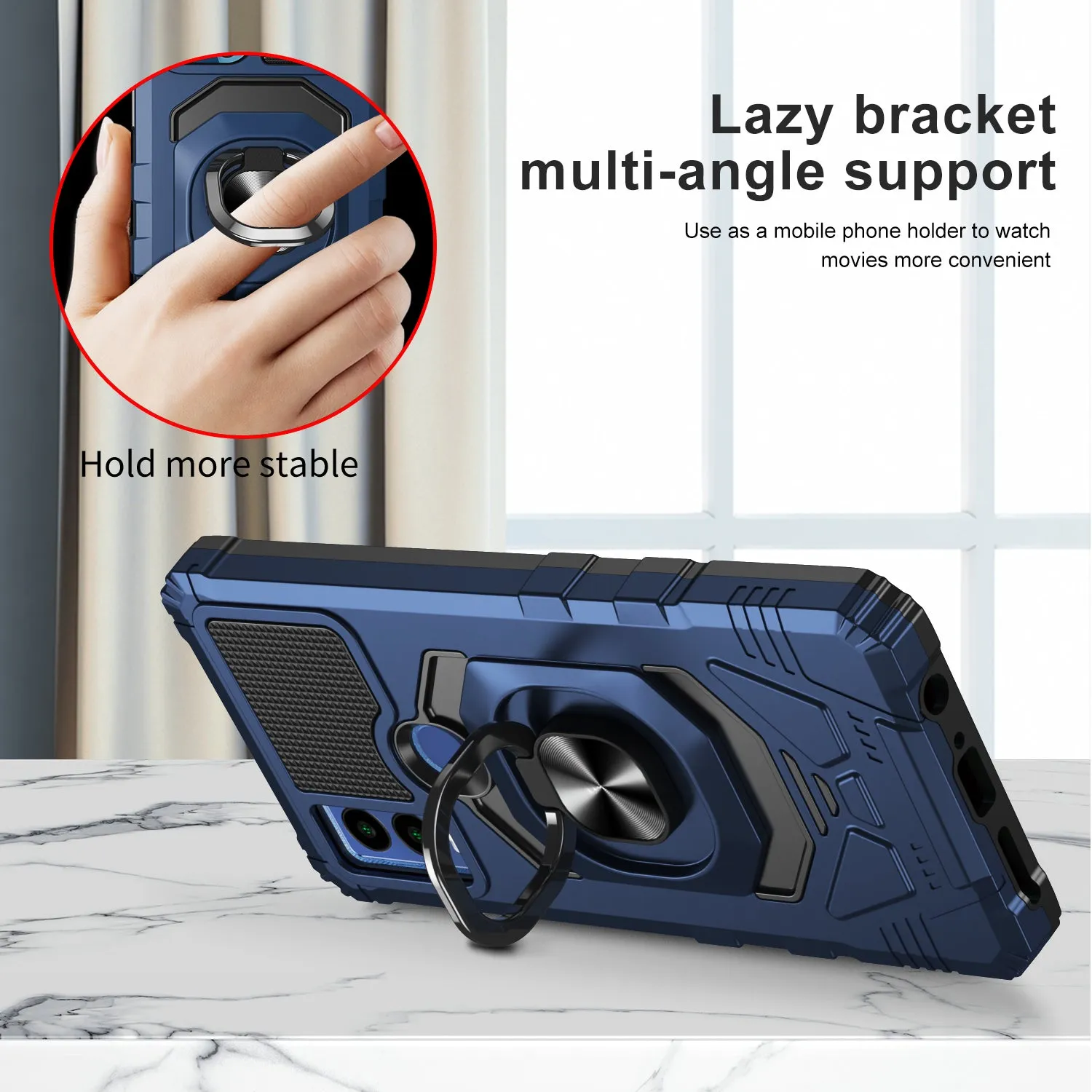 For Cricket Innovate E 5G Case [Military Grade] Ring Car Mount Kickstand w/[Tempered Glass] Hybrid Hard PC Soft TPU Shockproof Protective Case - Blue