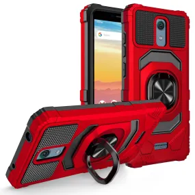 For Cricket Vision 3 /AT&T Calypso (U318AA) Case with Tempered Glass Screen Protector Hybrid Ring Shockproof Hard Case Phone Cover - Red