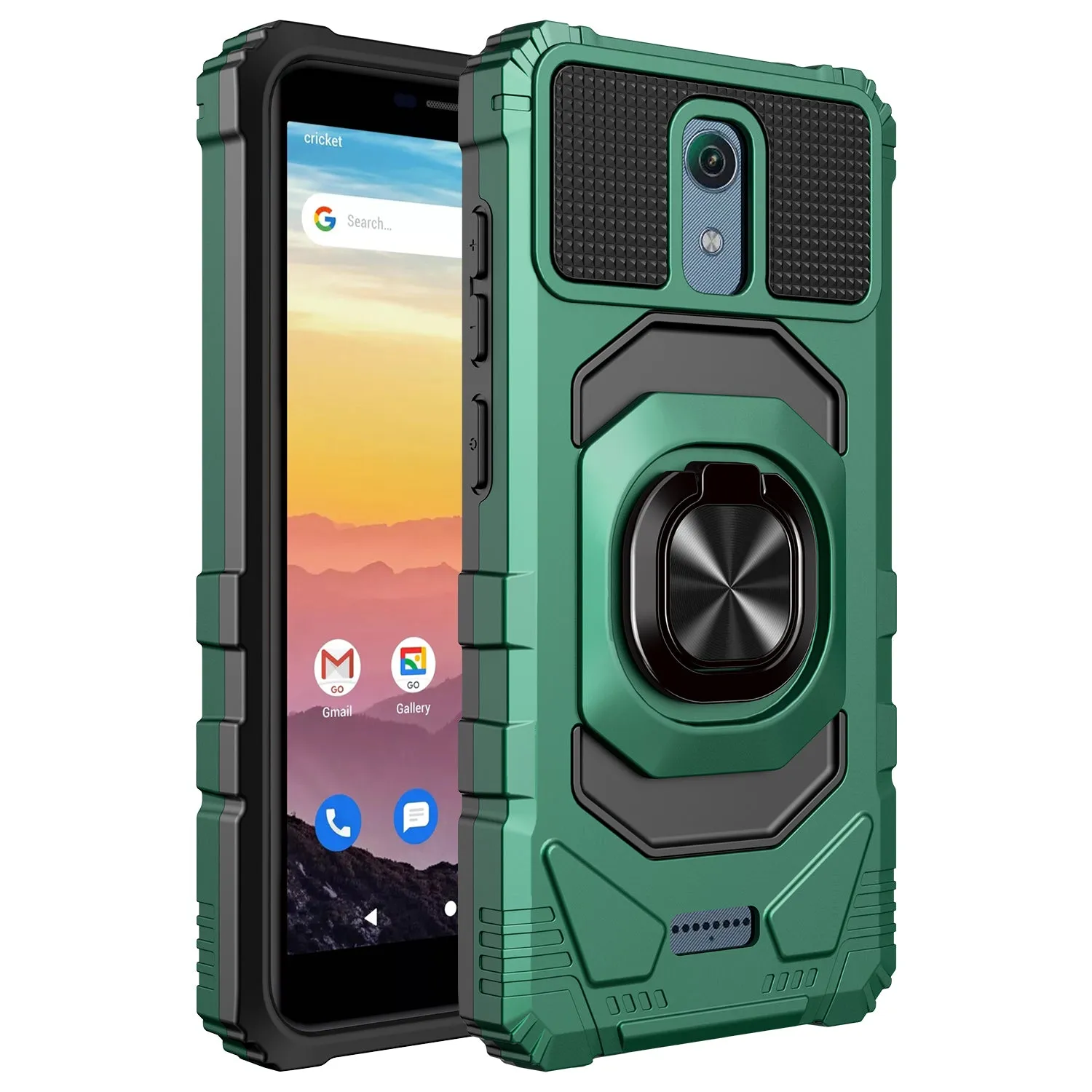 For Cricket Vision 3 /AT&T Calypso (U318AA) Case with Tempered Glass Screen Protector Hybrid Ring Shockproof Hard Case Phone Cover - Teal