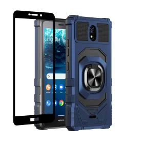 For Nokia C100 Case [Military Grade] Ring Car Mount Kickstand w/[Tempered Glass] Hybrid Hard PC Soft TPU Shockproof Protective Case - Blue