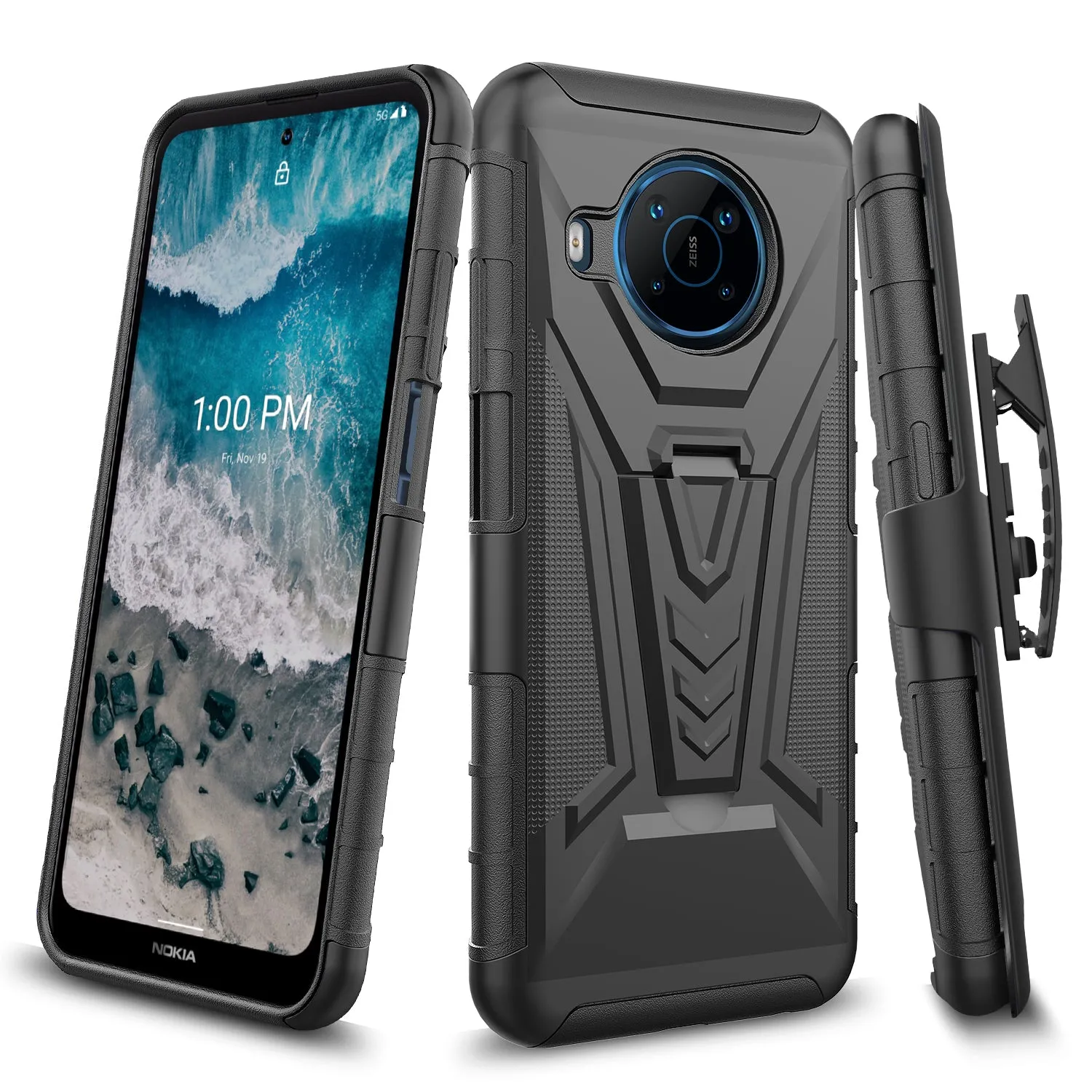 For Nokia X100 Case with Tempered Glass Screen Protector Heavy Duty Protective Phone Case,Built-in Kickstand Rugged Shockproof Protective Phone Case - Black