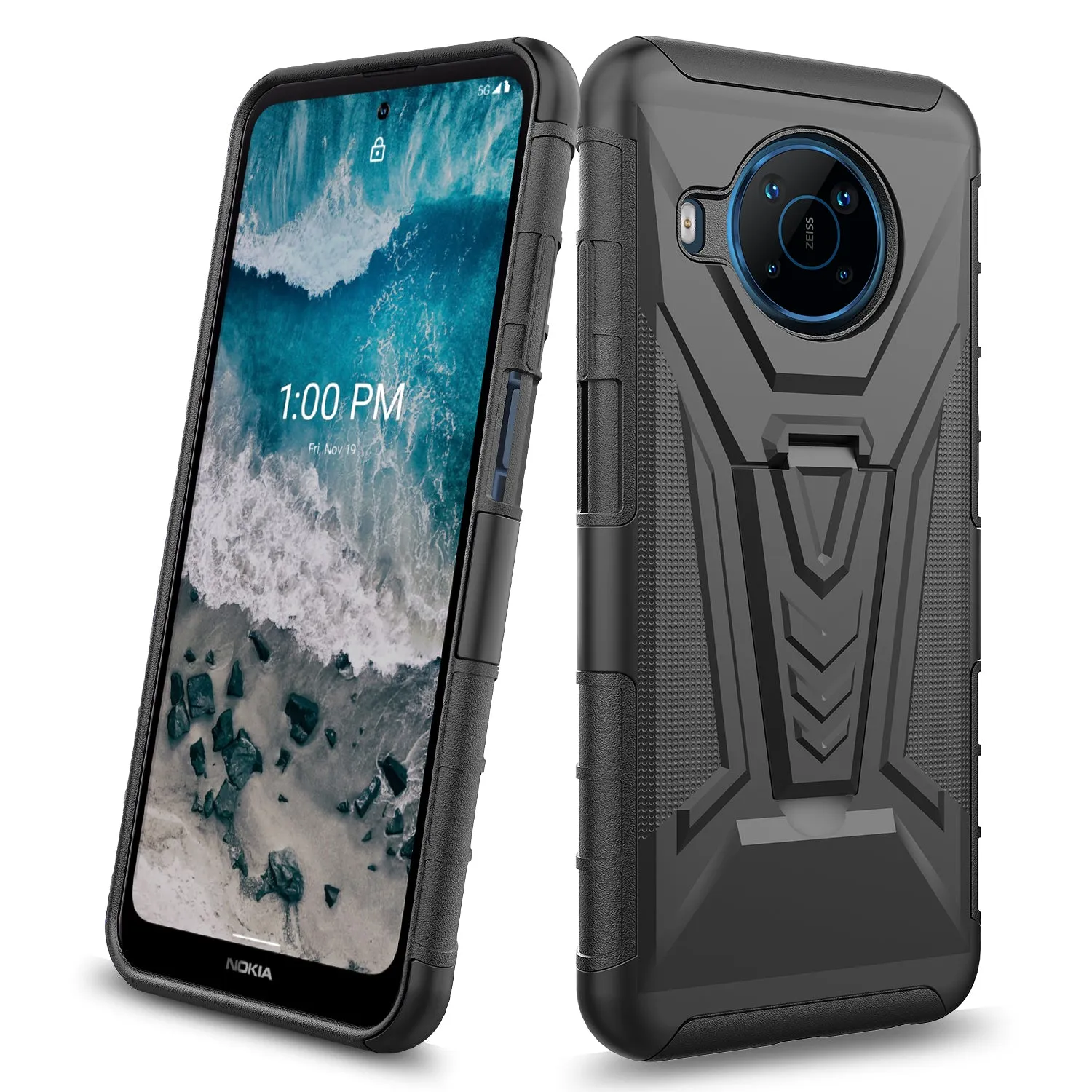 For Nokia X100 Case with Tempered Glass Screen Protector Heavy Duty Protective Phone Case,Built-in Kickstand Rugged Shockproof Protective Phone Case - Black