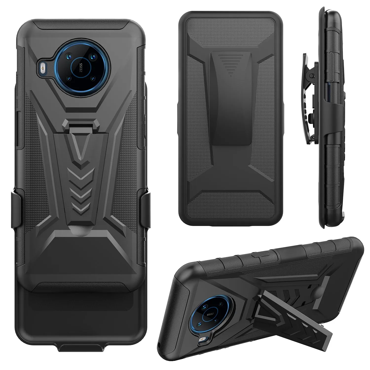 For Nokia X100 Case with Tempered Glass Screen Protector Heavy Duty Protective Phone Case,Built-in Kickstand Rugged Shockproof Protective Phone Case - Black