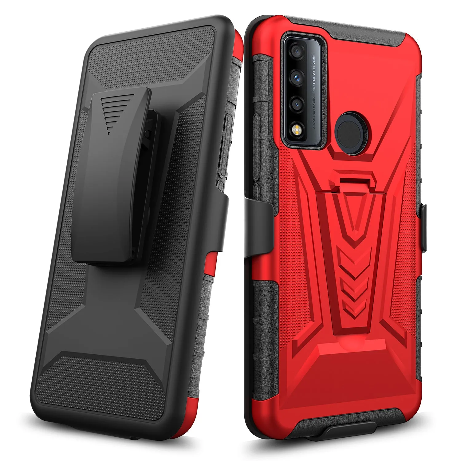 For TCL 20 XE Case with Tempered Glass Screen Protector Heavy Duty Protective Phone Case,Built-in Kickstand Rugged Shockproof Protective Phone Case - Red