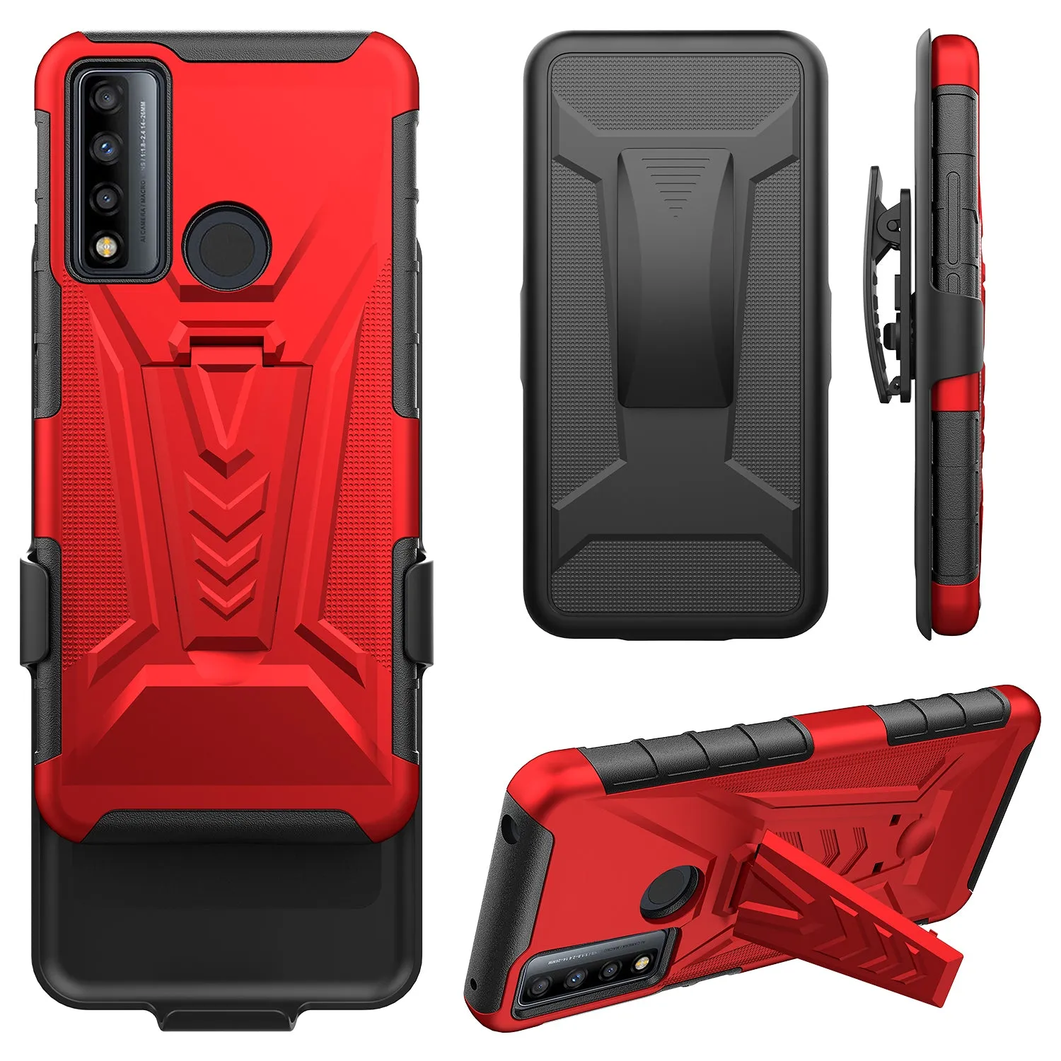 For TCL 20 XE Case with Tempered Glass Screen Protector Heavy Duty Protective Phone Case,Built-in Kickstand Rugged Shockproof Protective Phone Case - Red