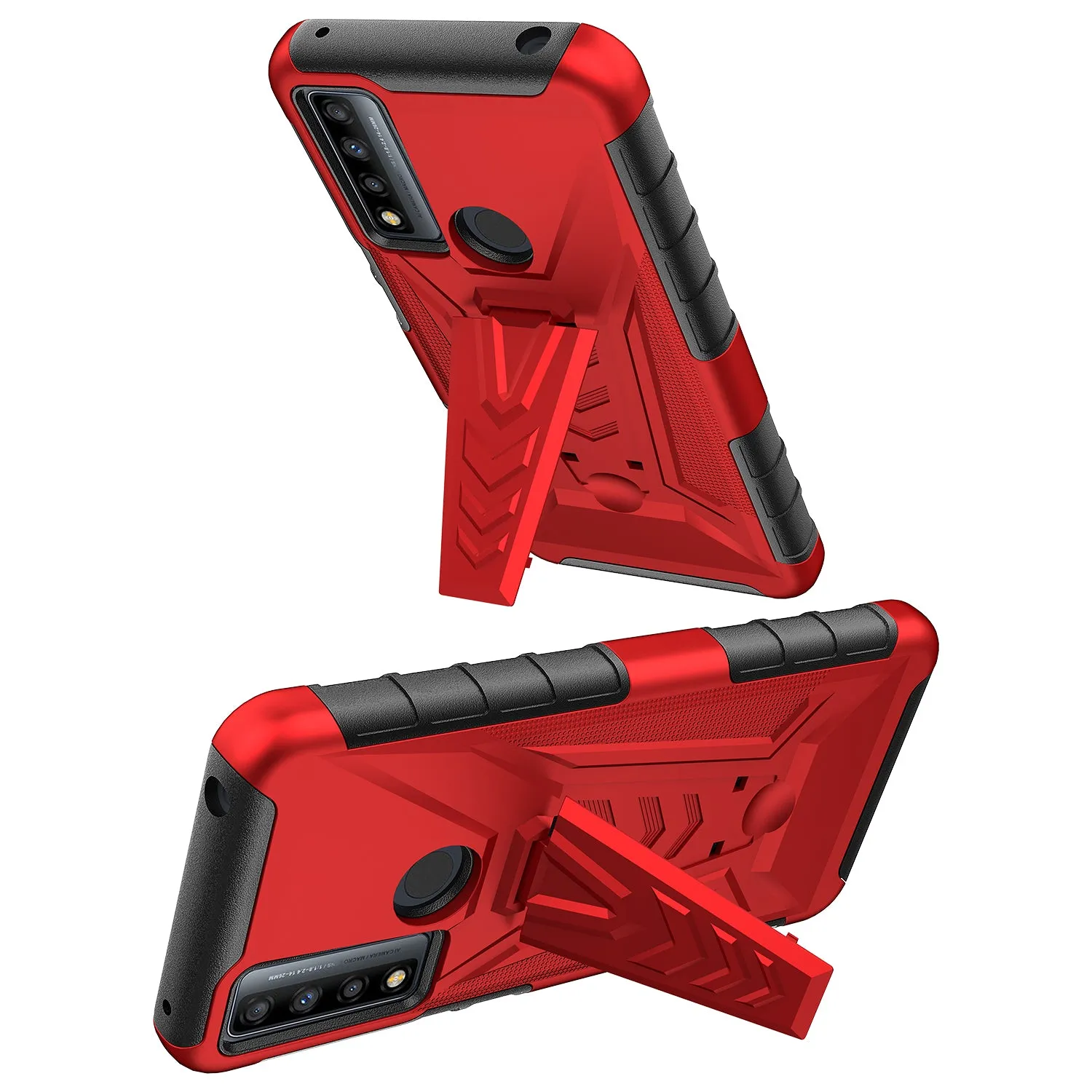 For TCL 20 XE Case with Tempered Glass Screen Protector Heavy Duty Protective Phone Case,Built-in Kickstand Rugged Shockproof Protective Phone Case - Red