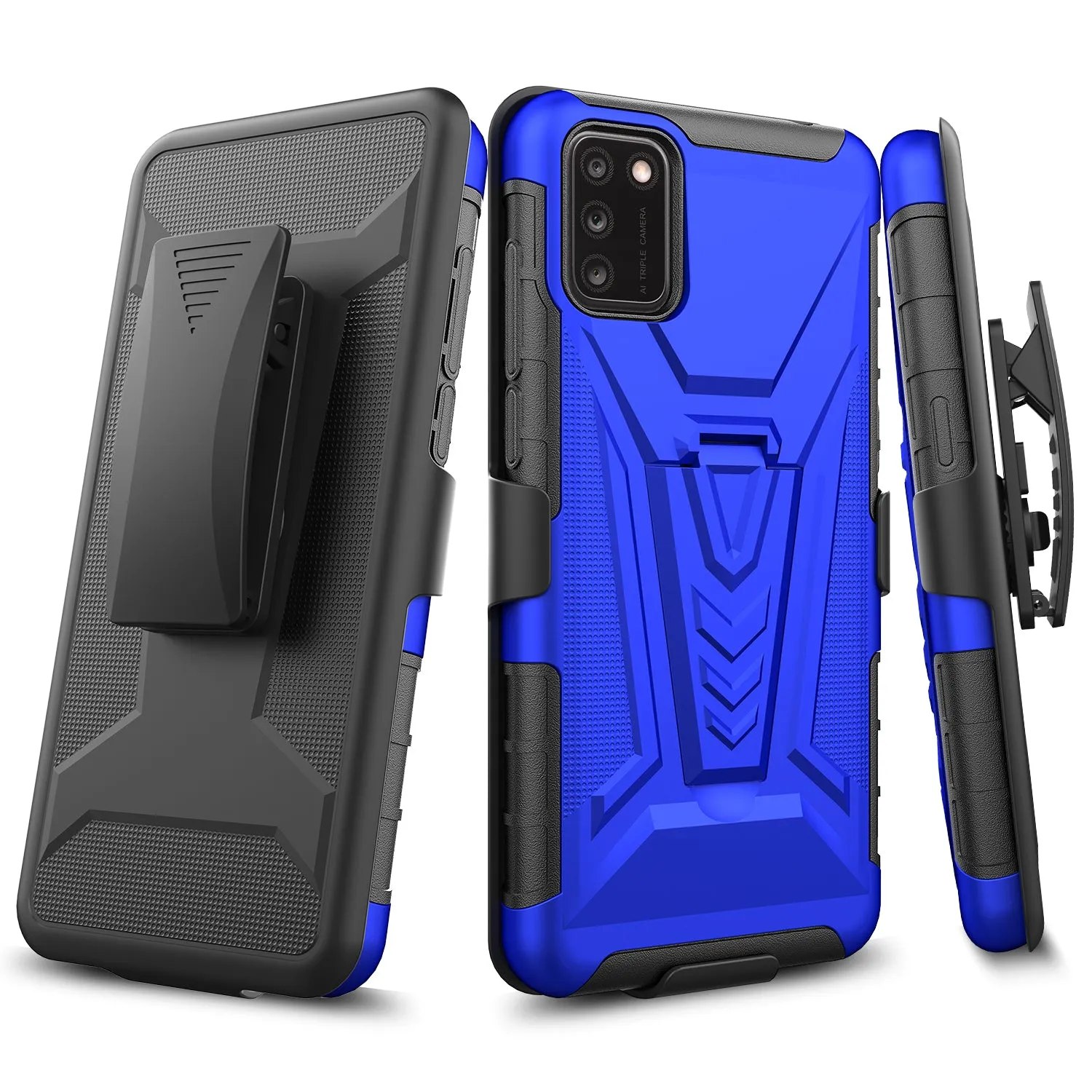 For TCL A3X Case with Tempered Glass Screen Protector Heavy Duty Protective Phone Case,Built-in Kickstand Rugged Shockproof Protective Phone Case - Blue