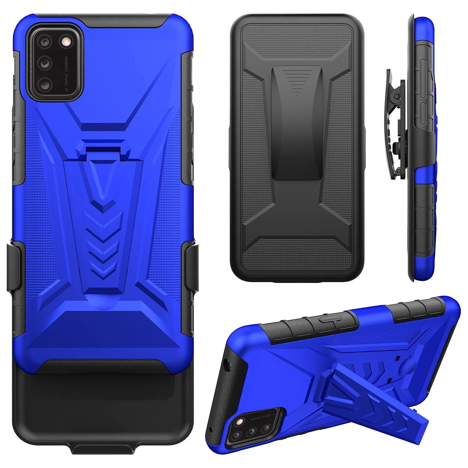 For TCL A3X Case with Tempered Glass Screen Protector Heavy Duty Protective Phone Case,Built-in Kickstand Rugged Shockproof Protective Phone Case - Blue