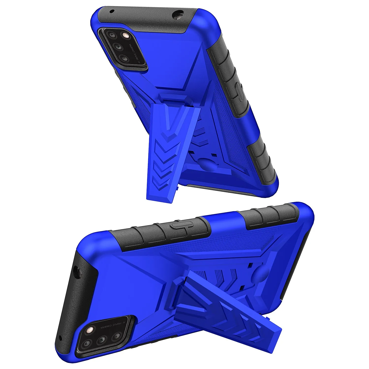 For TCL A3X Case with Tempered Glass Screen Protector Heavy Duty Protective Phone Case,Built-in Kickstand Rugged Shockproof Protective Phone Case - Blue