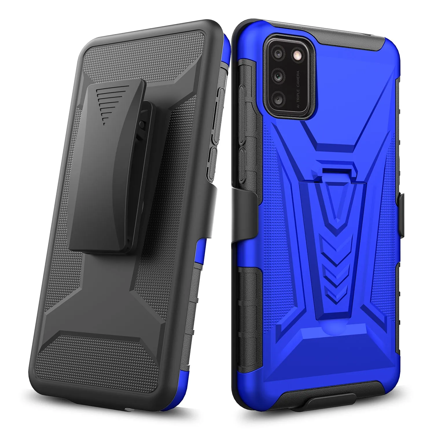 For TCL A3X Case with Tempered Glass Screen Protector Heavy Duty Protective Phone Case,Built-in Kickstand Rugged Shockproof Protective Phone Case - Blue