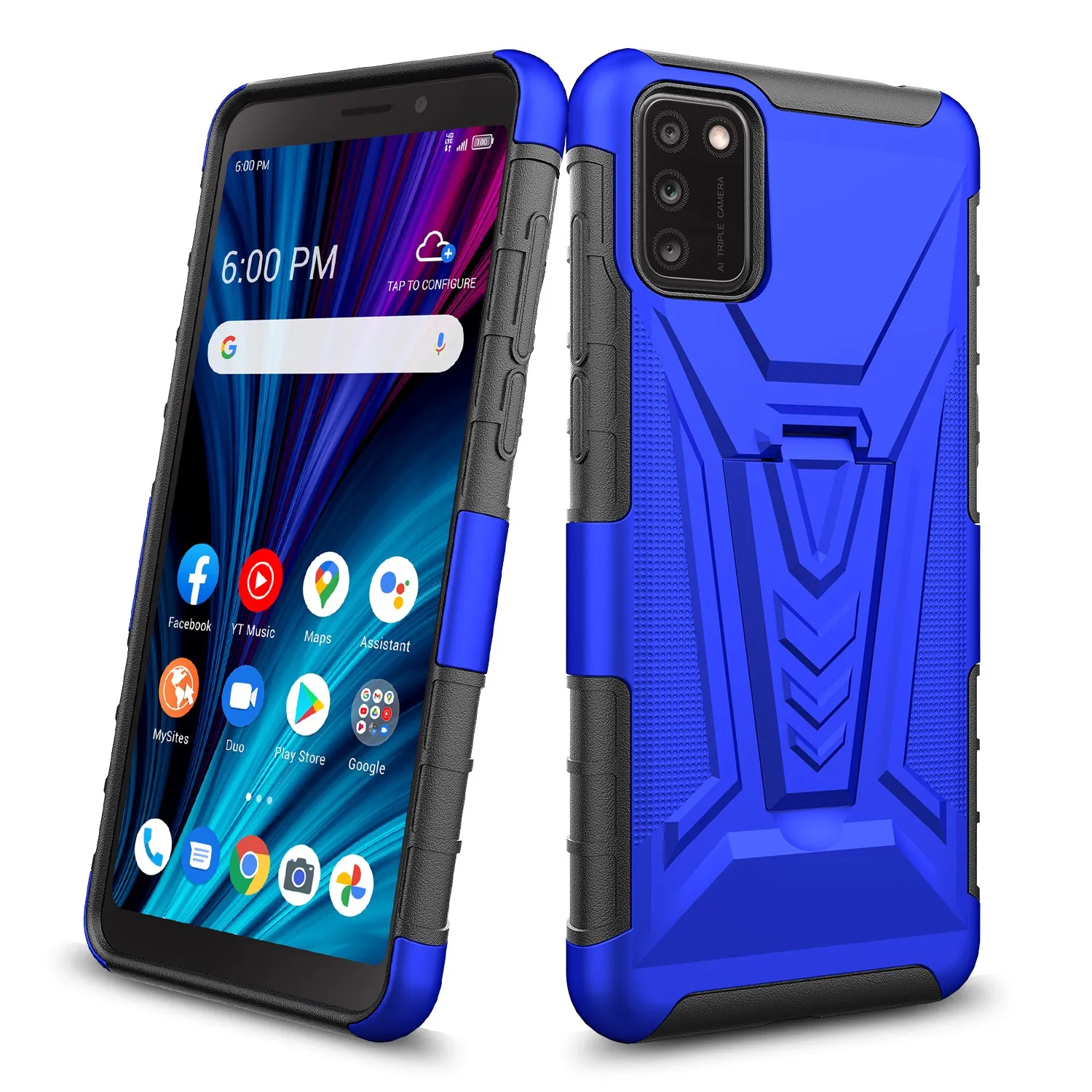 For TCL A3X Case with Tempered Glass Screen Protector Heavy Duty Protective Phone Case,Built-in Kickstand Rugged Shockproof Protective Phone Case - Blue