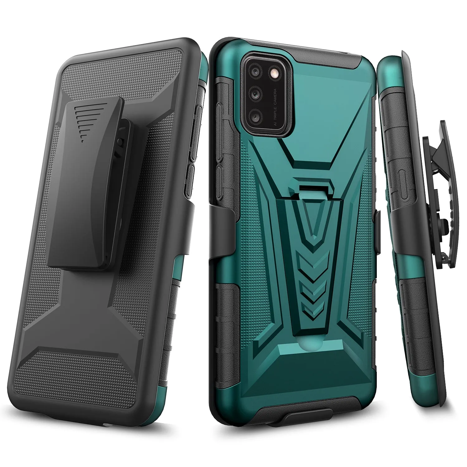 For TCL A3X Case with Tempered Glass Screen Protector Heavy Duty Protective Phone Case,Built-in Kickstand Rugged Shockproof Protective Phone Case - Teal