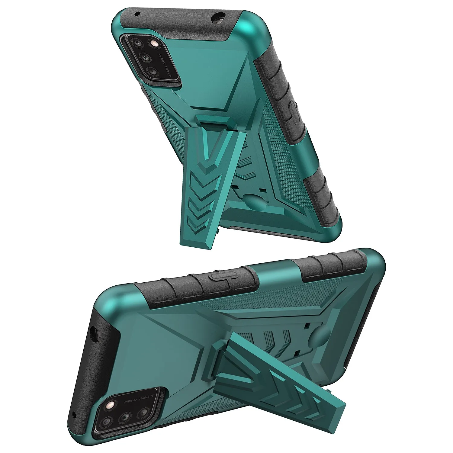 For TCL A3X Case with Tempered Glass Screen Protector Heavy Duty Protective Phone Case,Built-in Kickstand Rugged Shockproof Protective Phone Case - Teal