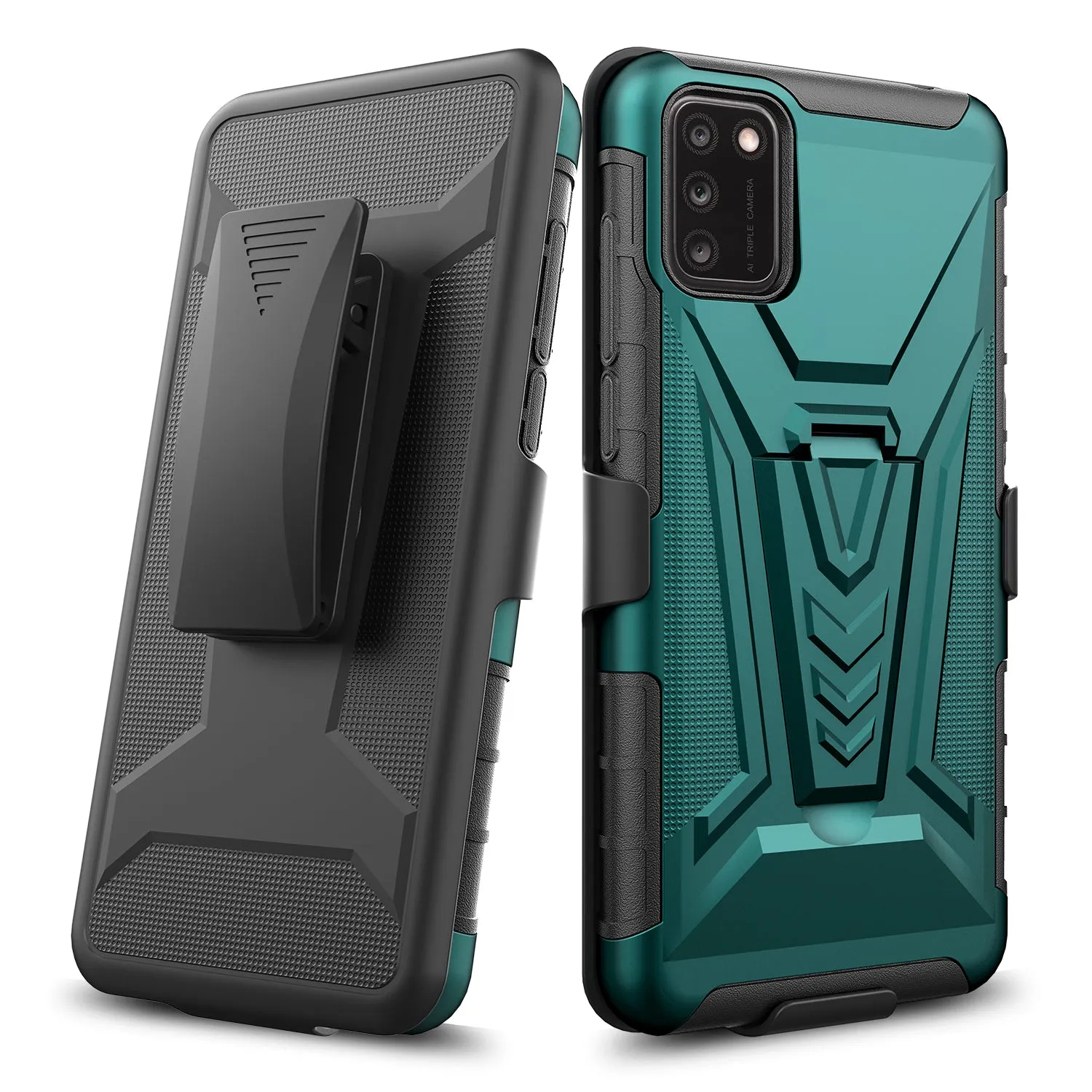 For TCL A3X Case with Tempered Glass Screen Protector Heavy Duty Protective Phone Case,Built-in Kickstand Rugged Shockproof Protective Phone Case - Teal