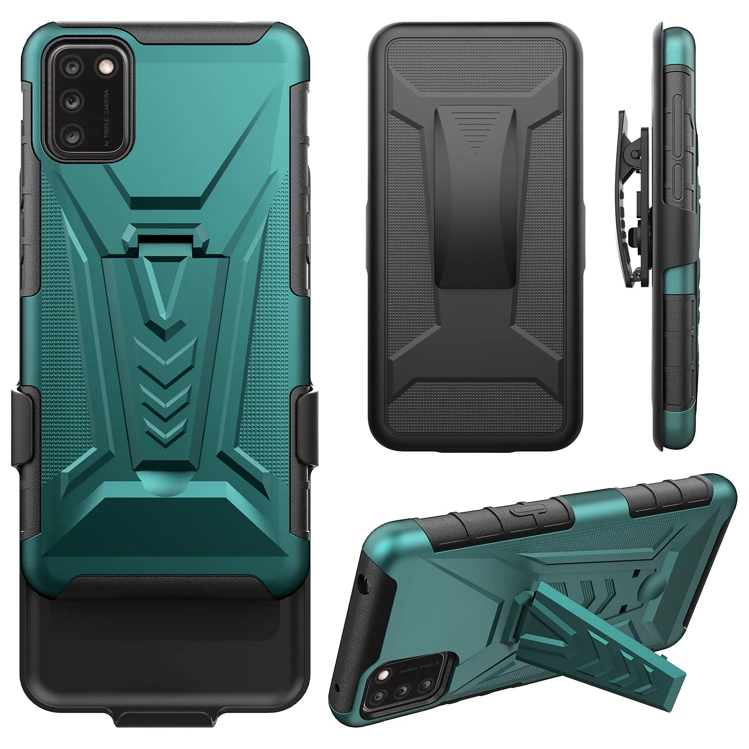 For TCL A3X Case with Tempered Glass Screen Protector Heavy Duty Protective Phone Case,Built-in Kickstand Rugged Shockproof Protective Phone Case - Teal