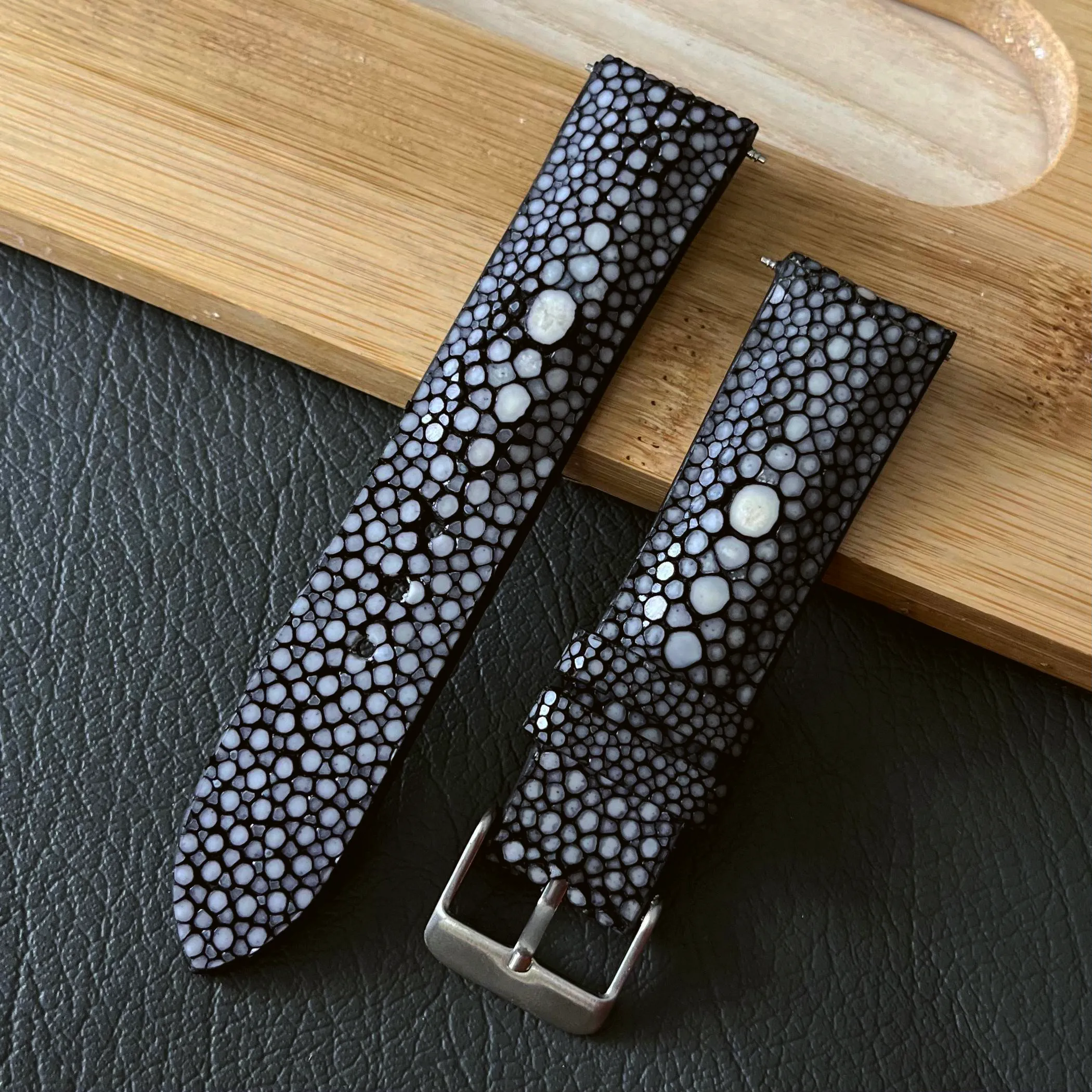 Genuine Black Pearl Stingray Leather Watch Band