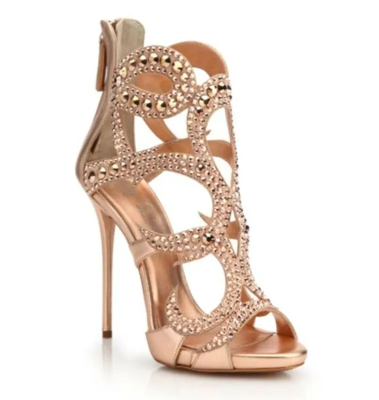 Gold Champagne Rhinestone Sandals for Luxe Party Vibes