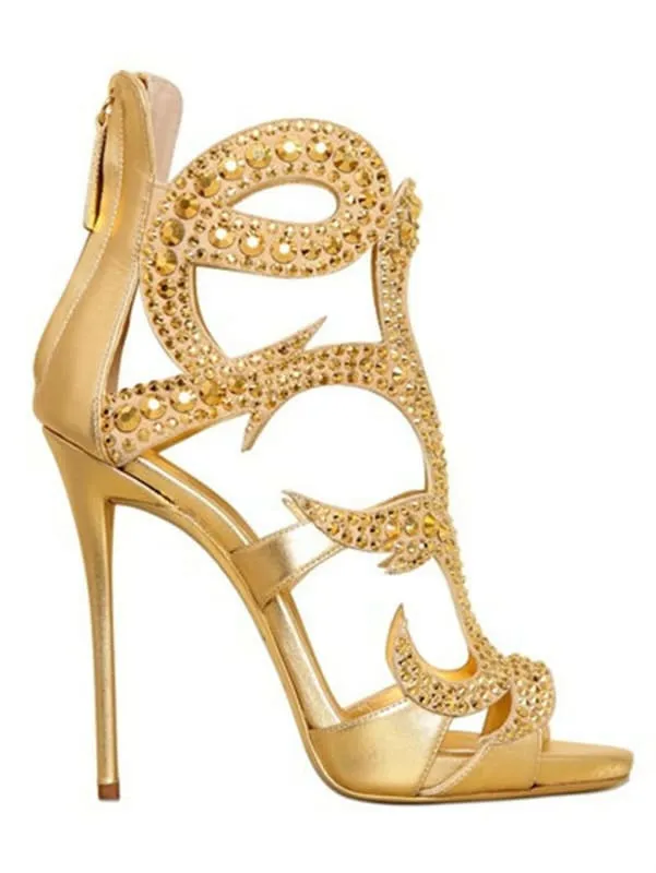 Gold Champagne Rhinestone Sandals for Luxe Party Vibes