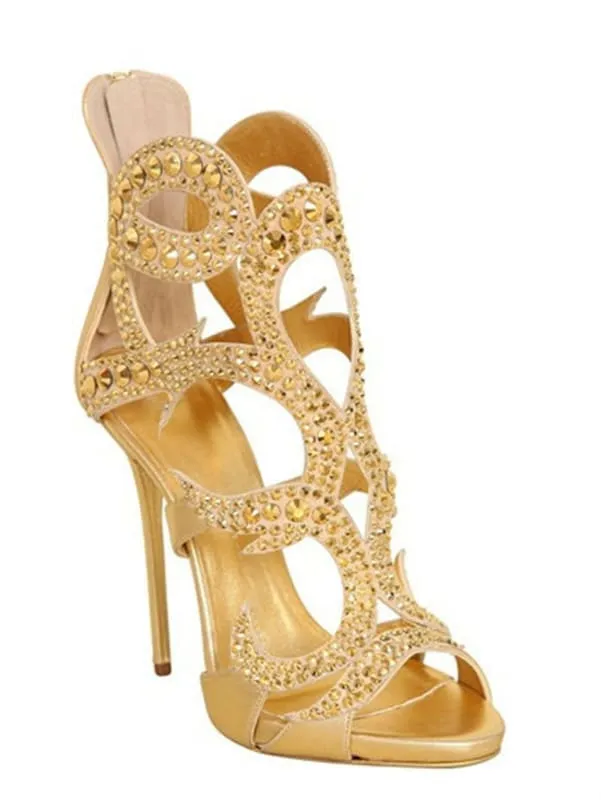 Gold Champagne Rhinestone Sandals for Luxe Party Vibes