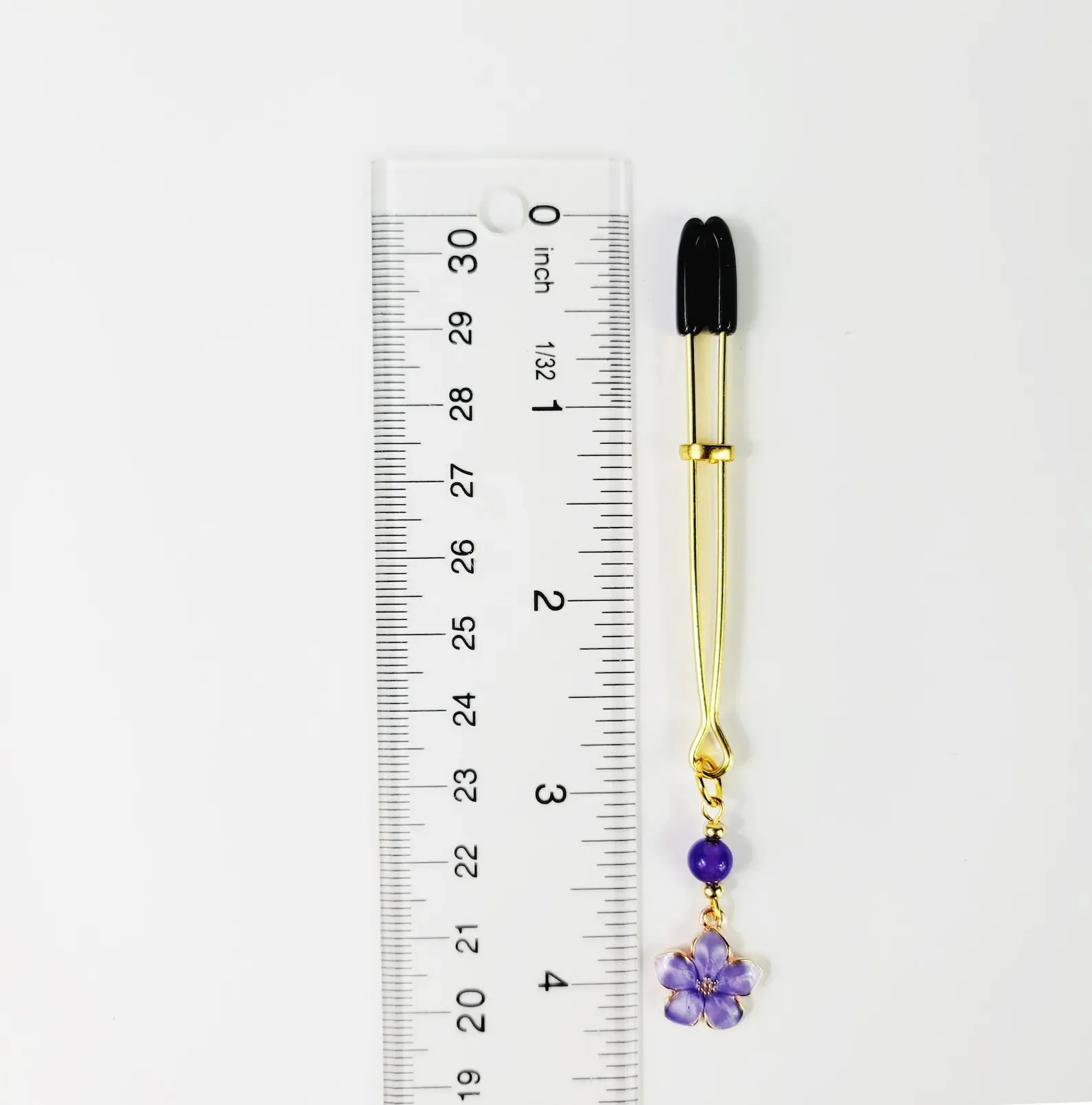 Gold Tweezer Clitoral Clamp with Purple Flower and Stone Bead