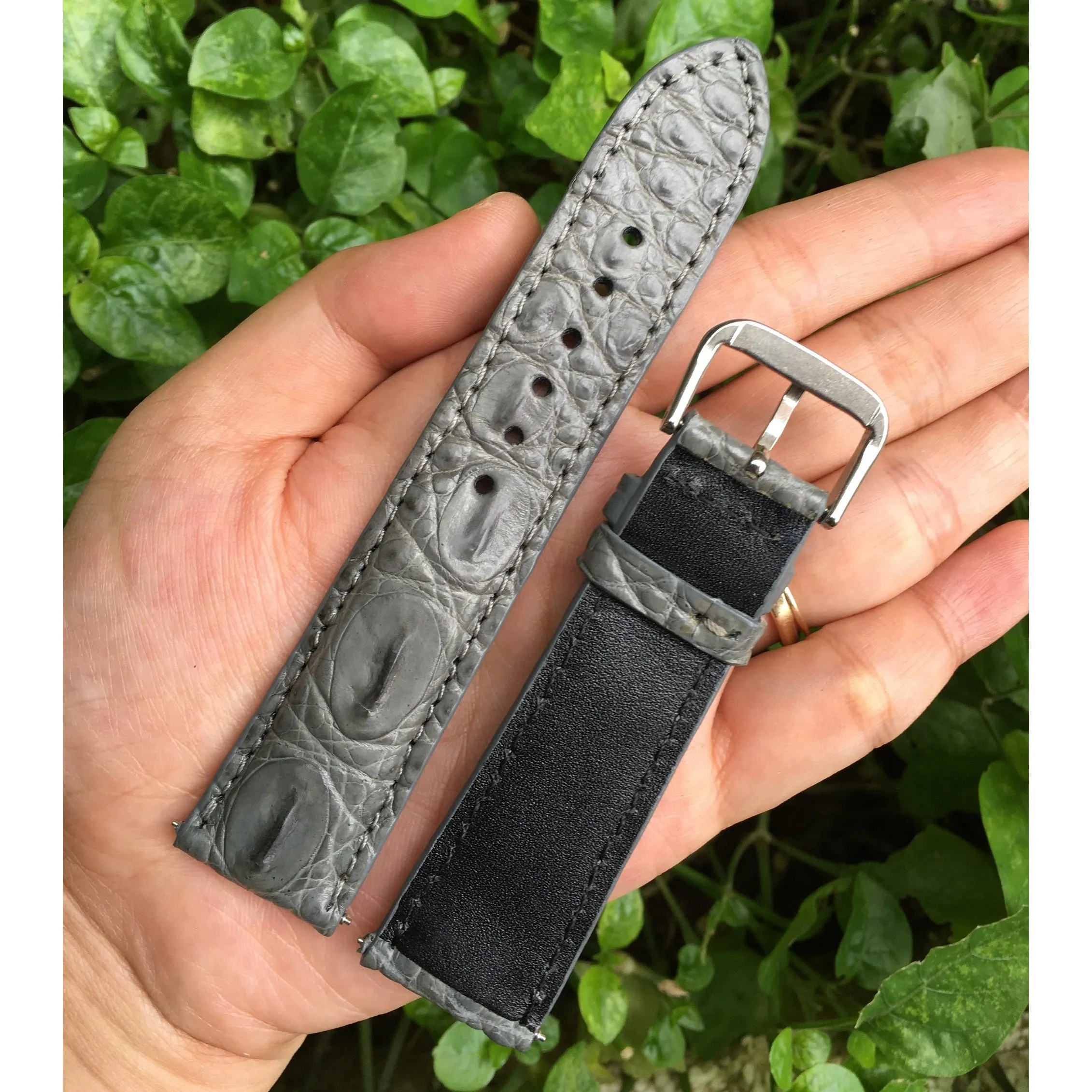 Gray Alligator Leather Watch Band | Crocodile Quick Release Replacement Strap | DH-43