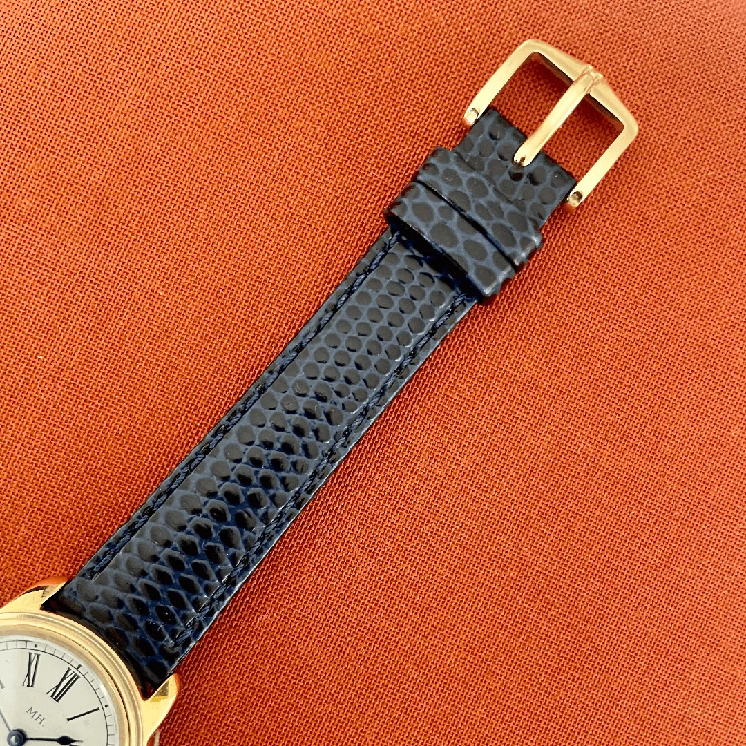 Harriet Strap: Navy Lizard-Embossed Leather